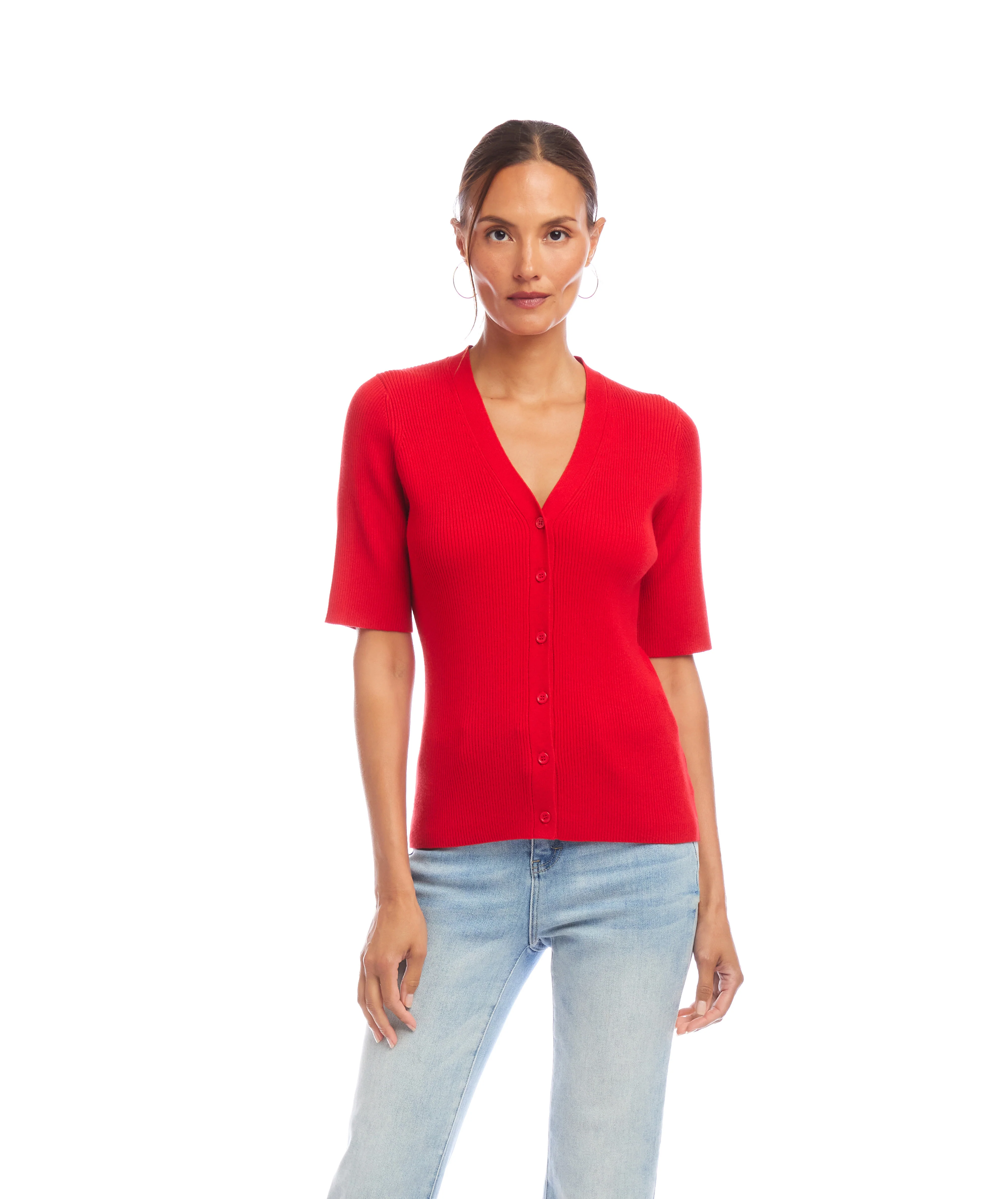 Short Sleeve Ribbed Cardigan Sweater