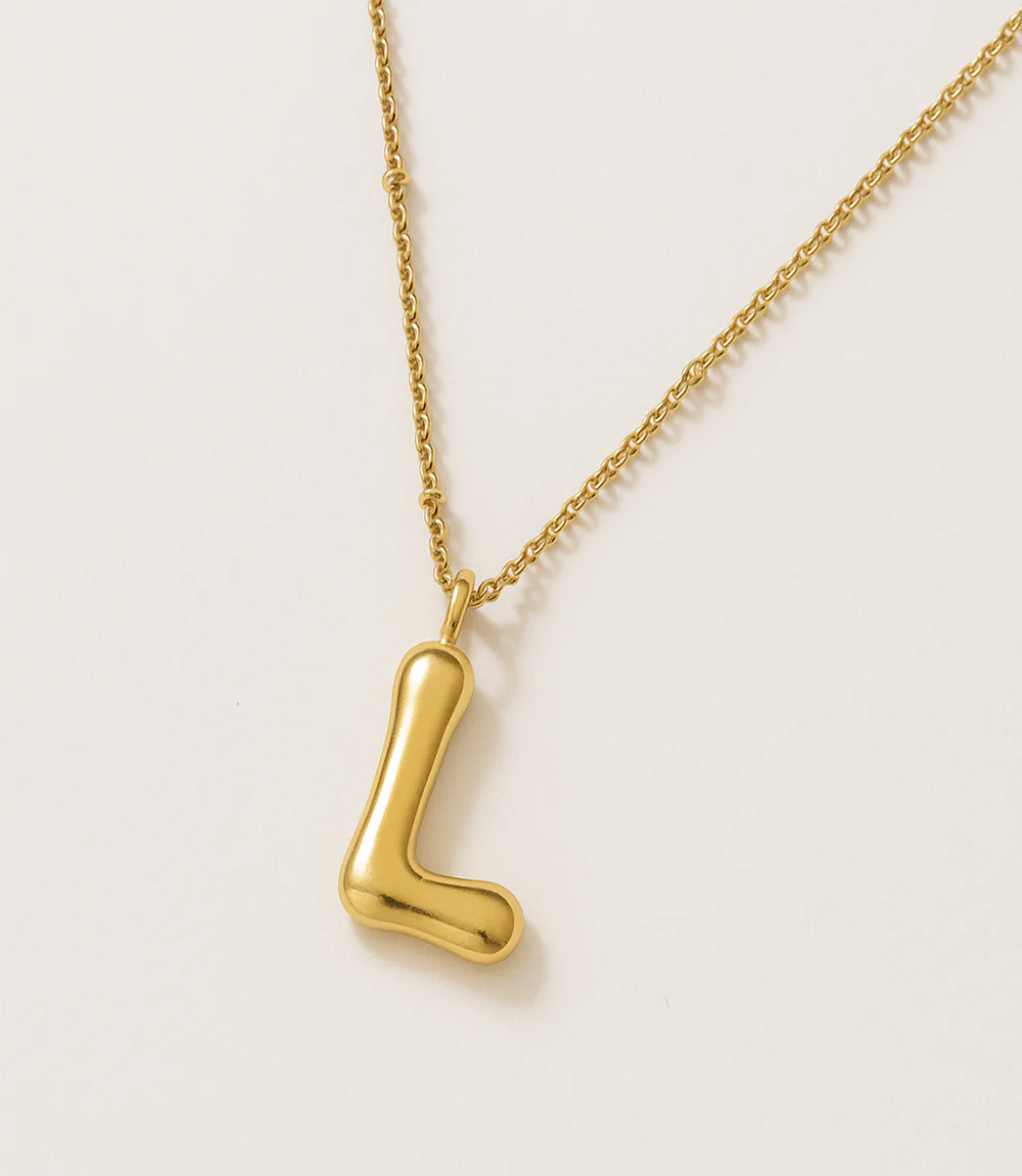 Gold Bubble Letter Charm Necklace