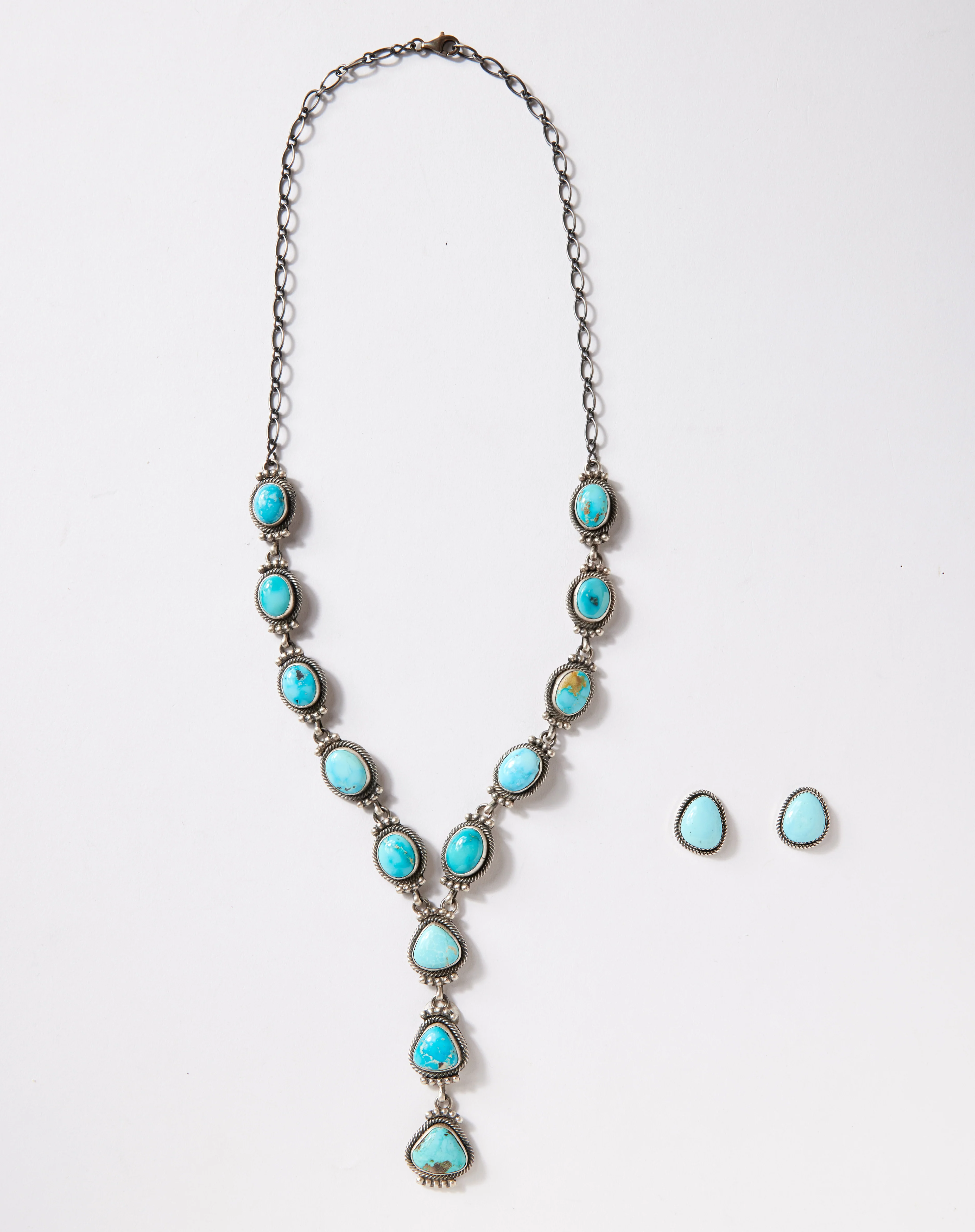 Royston Turquoise Lariat Necklace And Earring Set