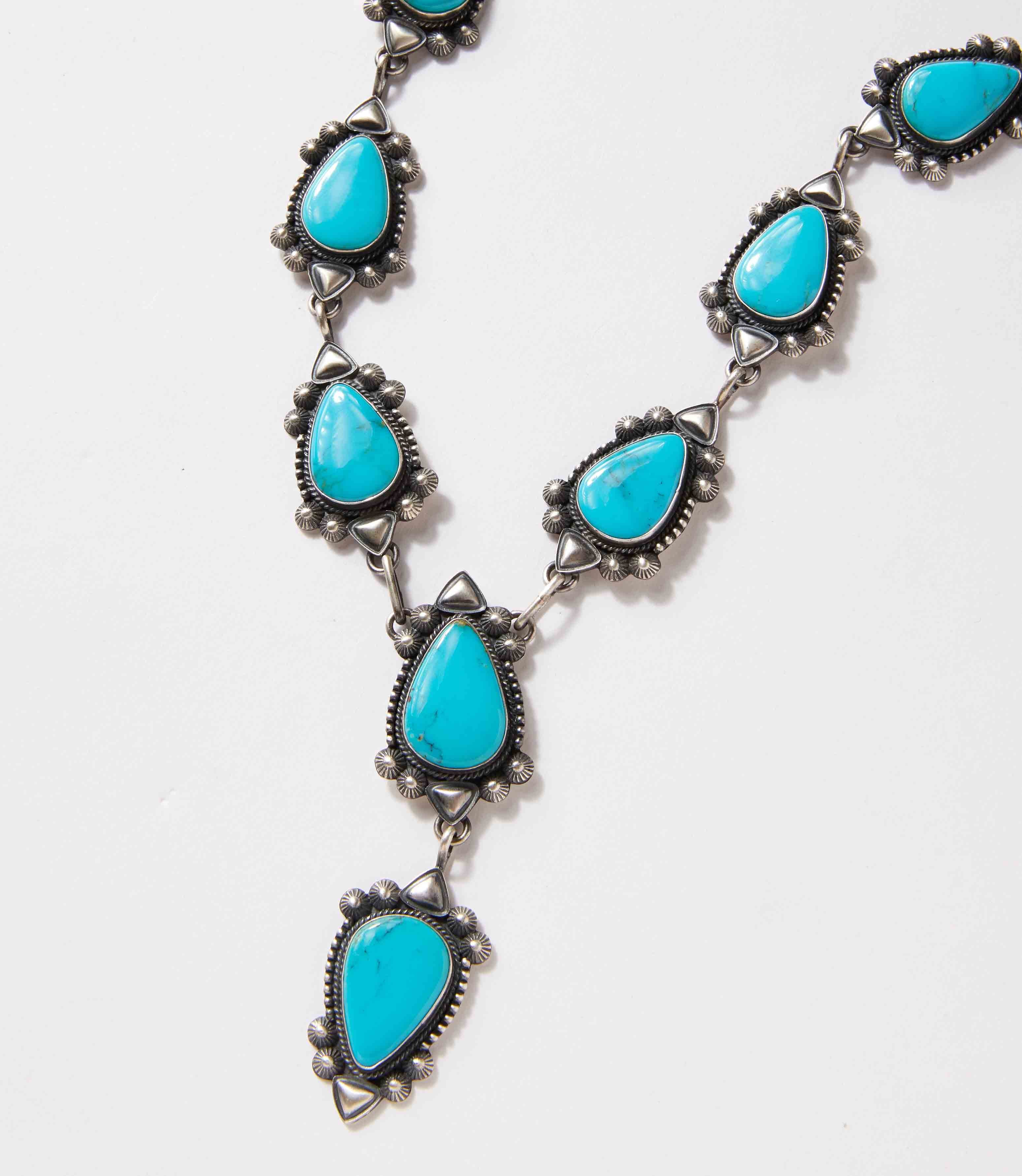 Turquoise Stone Lariat Necklace And Earrings Set