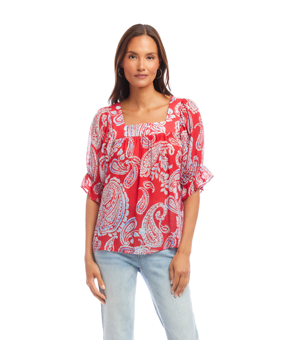 Ruffle Sleeve Square Neck Top