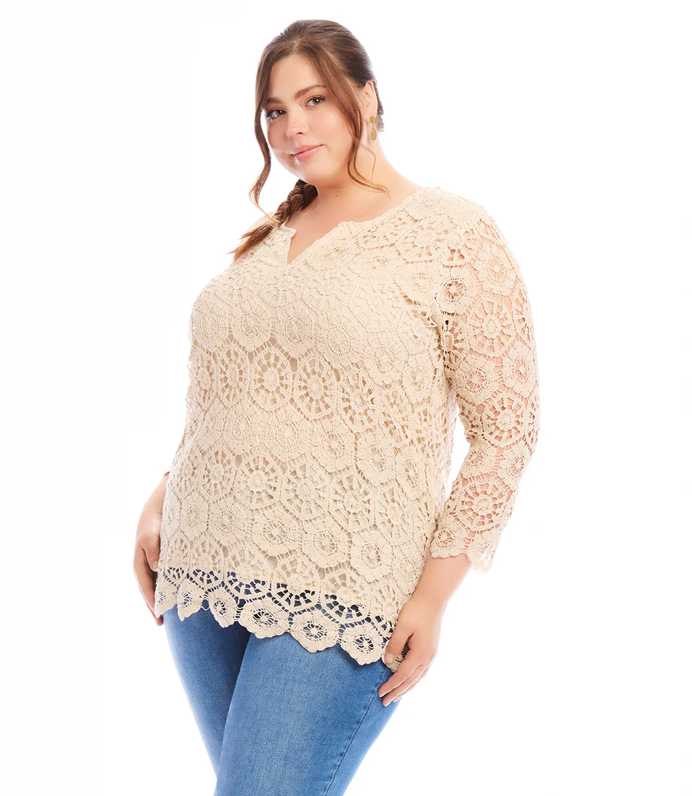 Plus Size 3/4 Sleeve Crochet Tunic