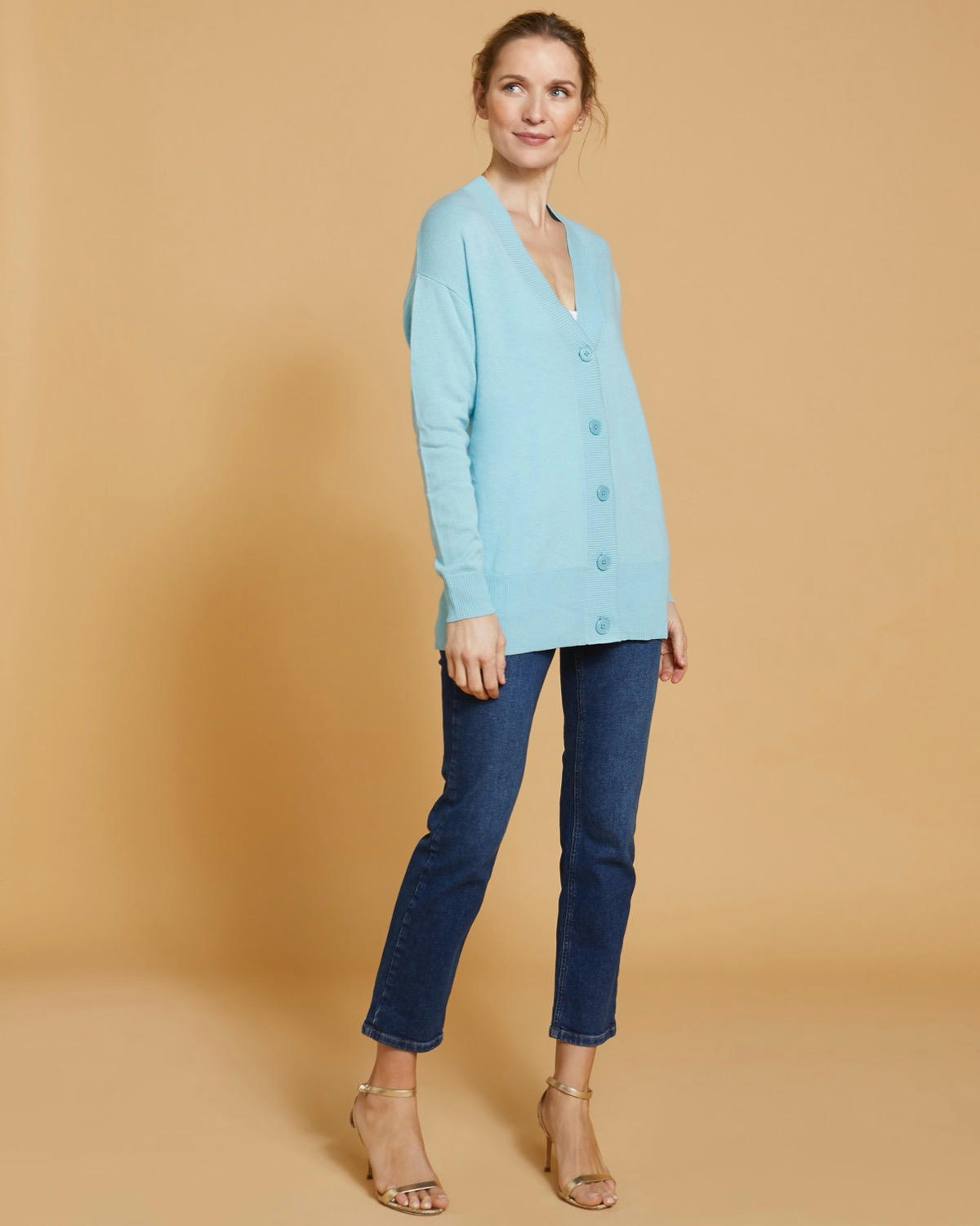Paul Costelloe Living Studio Turquoise Merino Wool  Button Down Cardigan