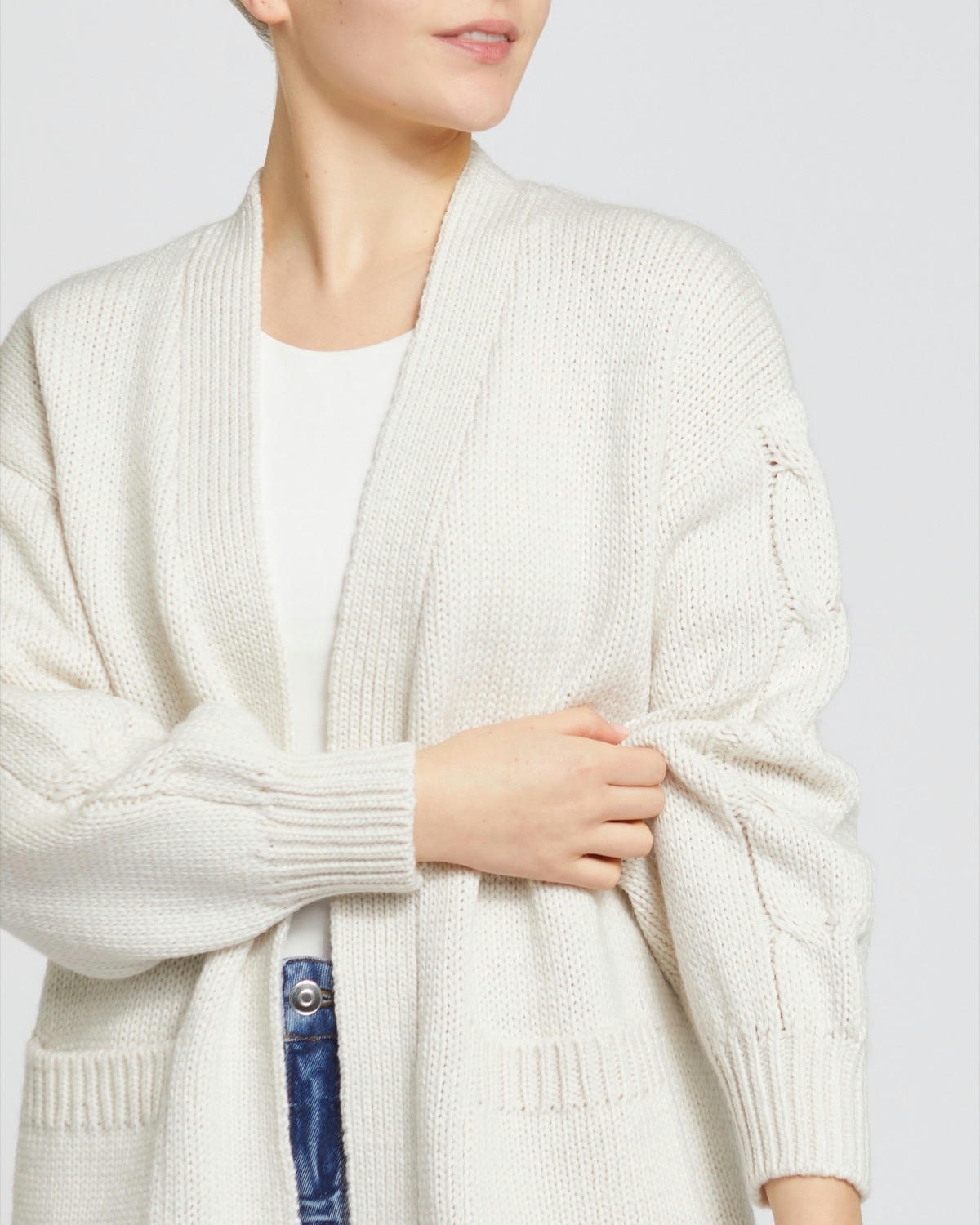 Cable Sleeve Long Cardigan