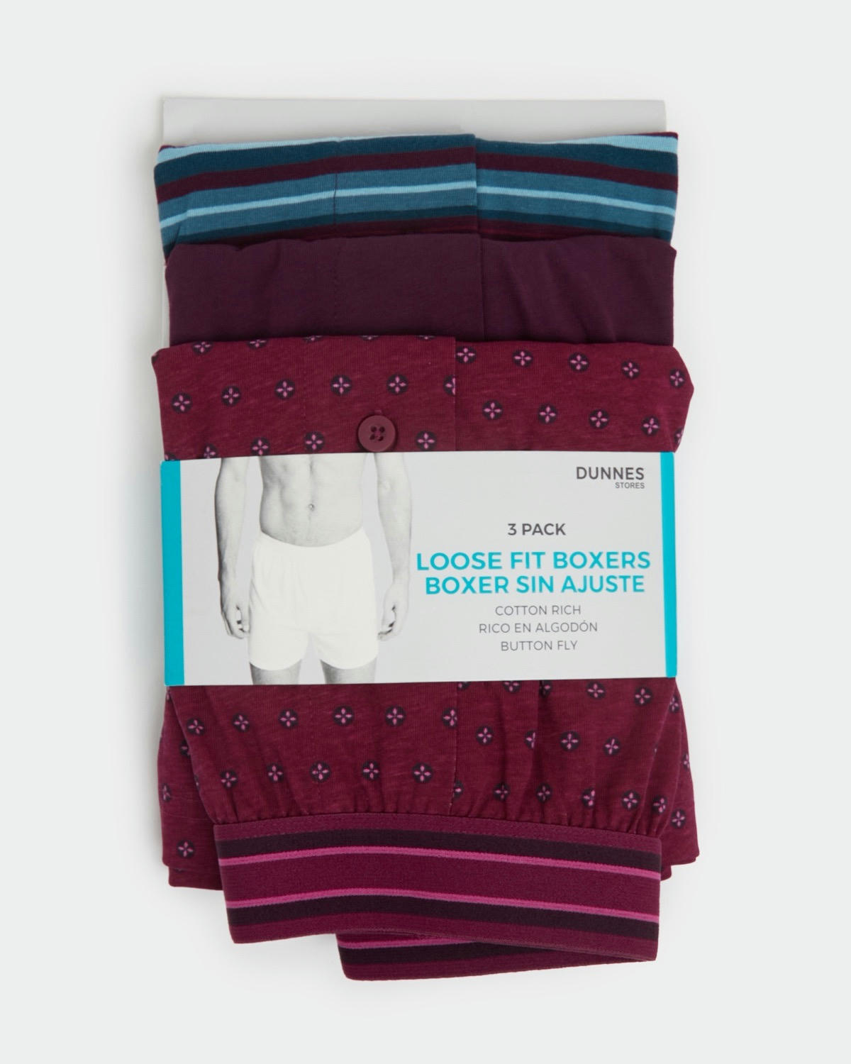 Cotton Rich Loose Fit Boxers (3 Pack)