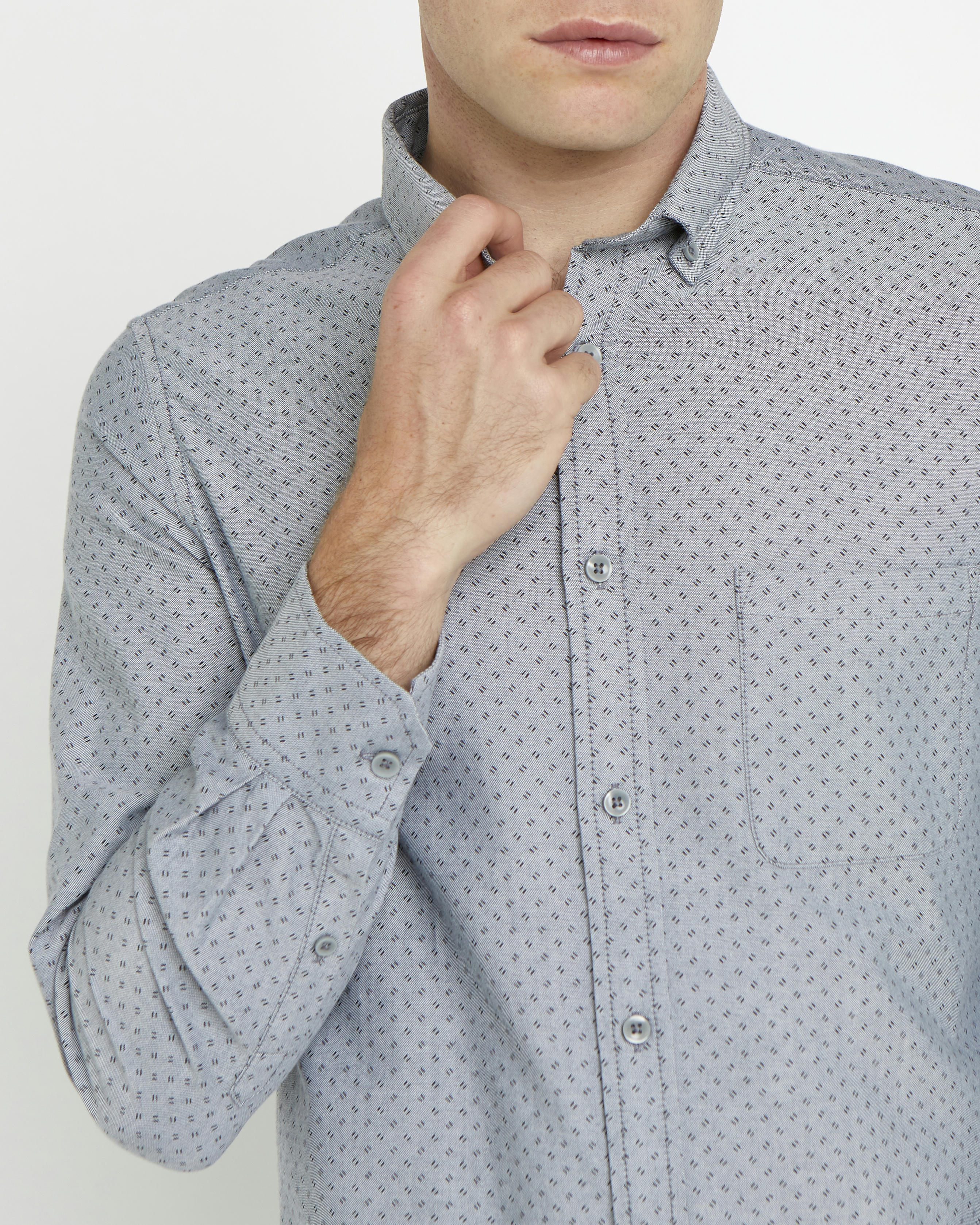 Slim Fit Long-Sleeved Oxford Print Shirt