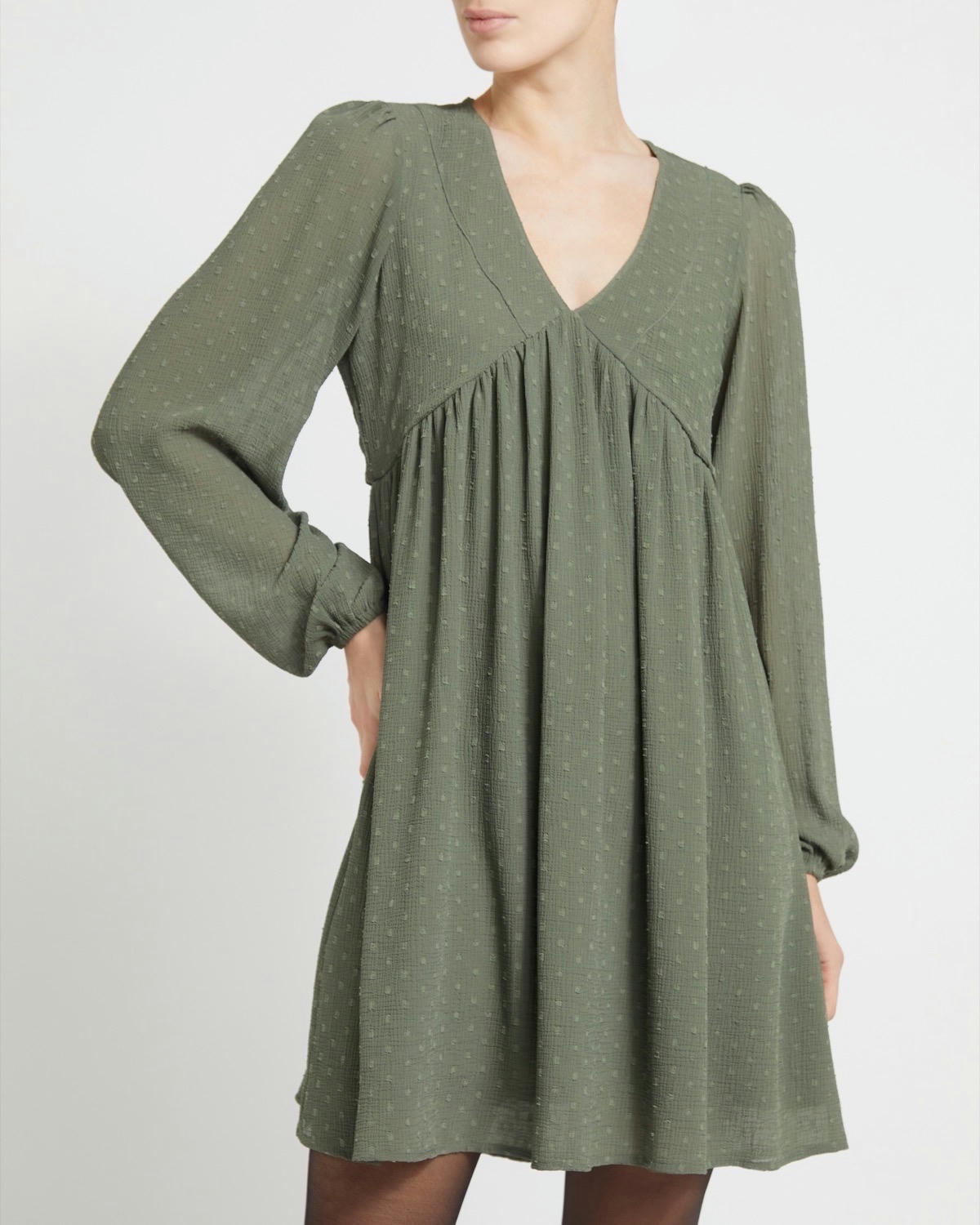 Khaki Dobby Tunic Dress
