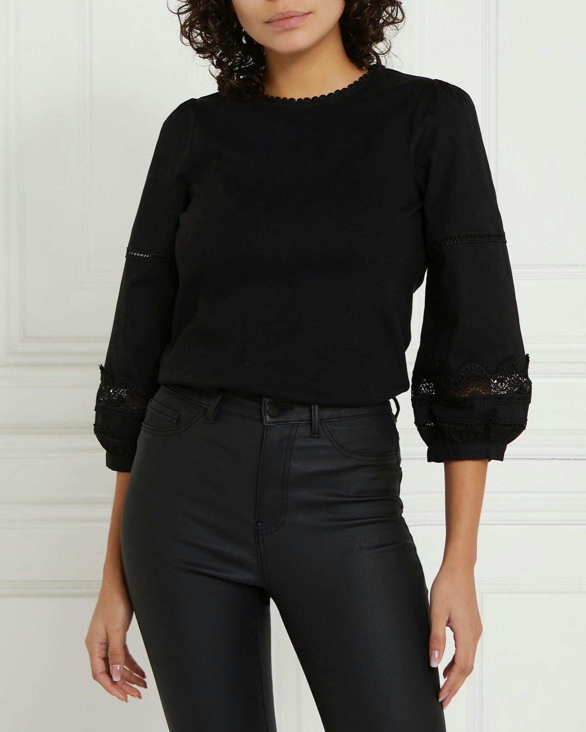 Gallery Lace Trim Poplin Sleeve Top