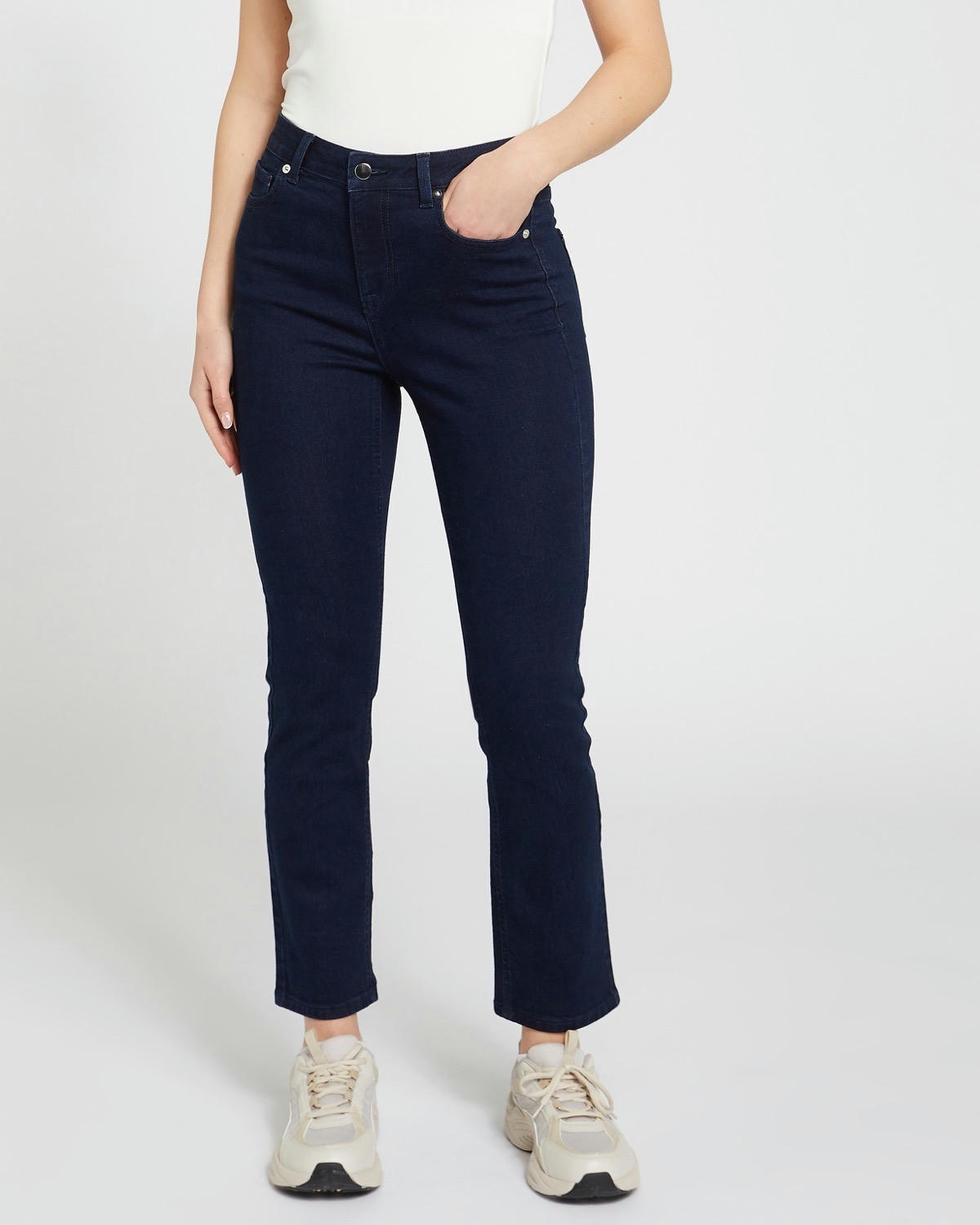 Mid Rise Slim Straight Jeans