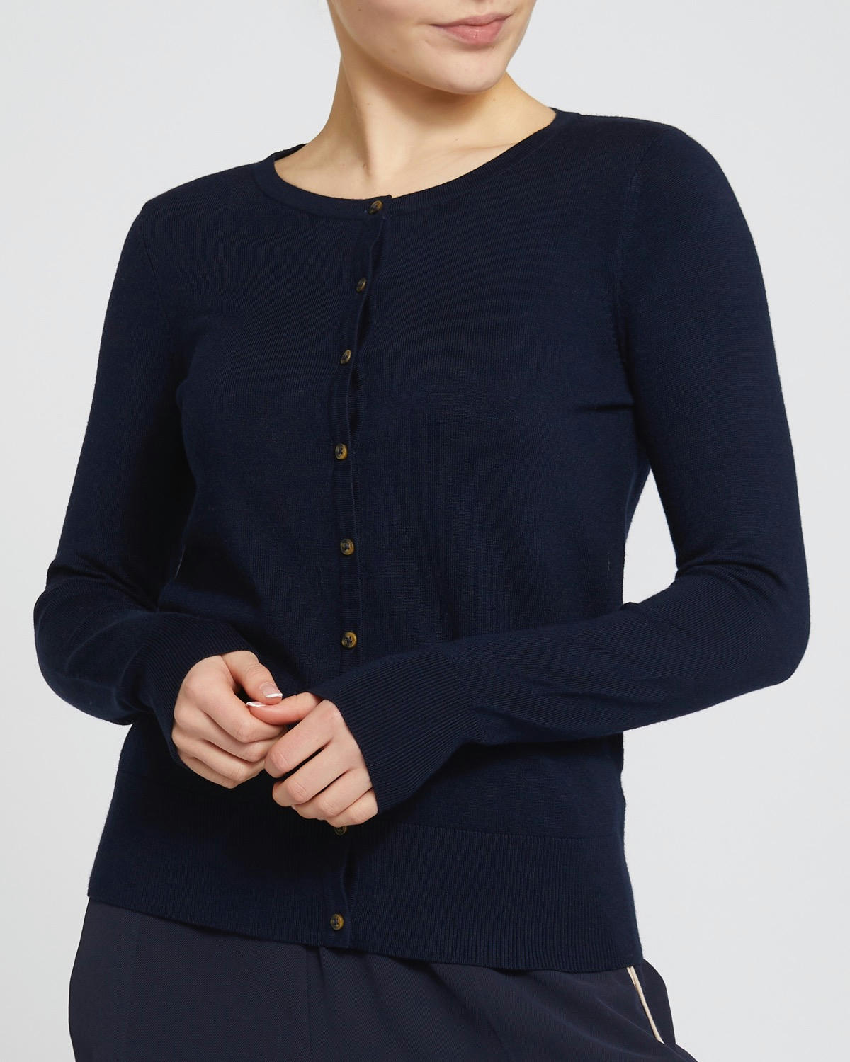 Crew Neck Button Front Cardigan