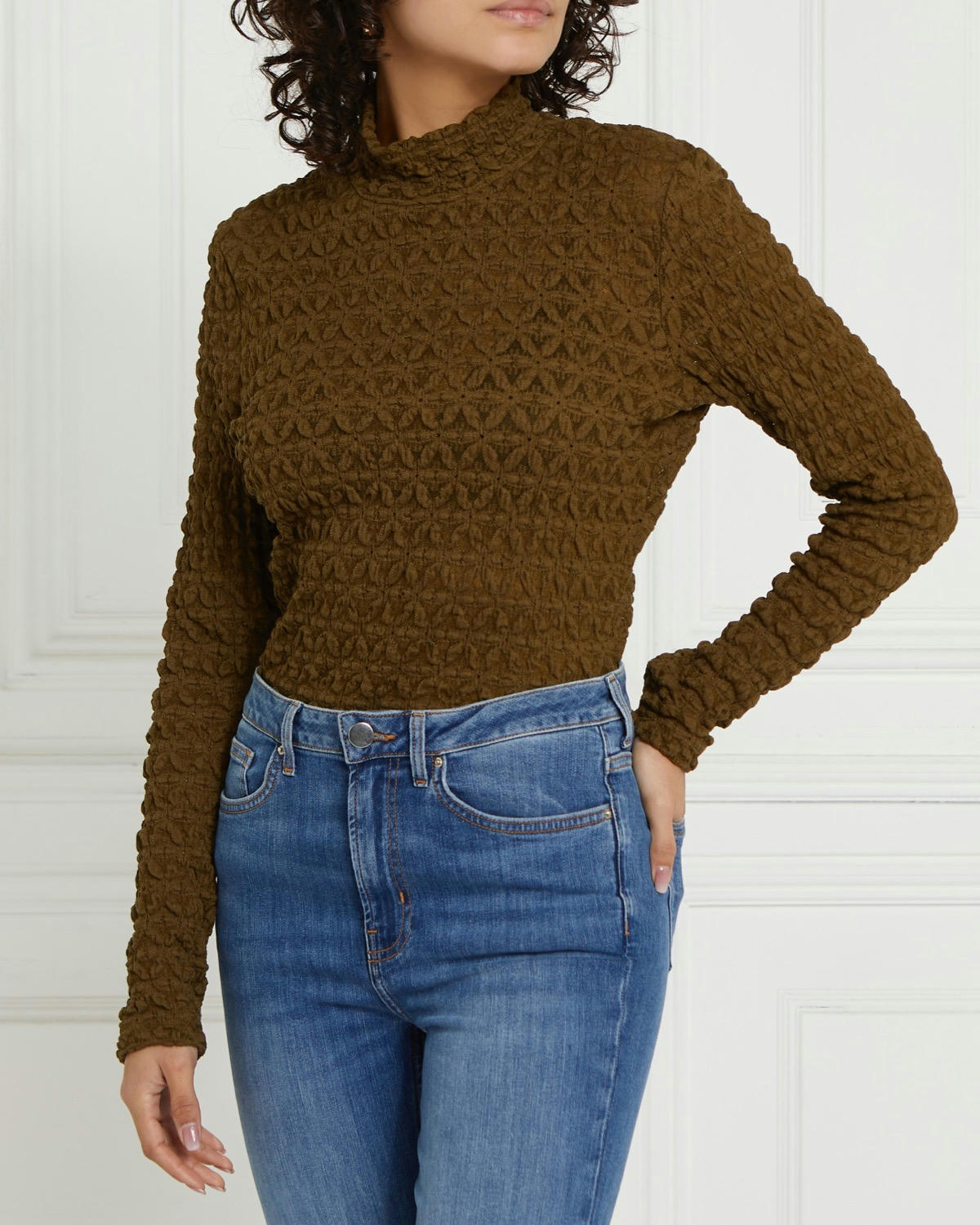 Gallery Crinkle Textured Long-Sleeved Top