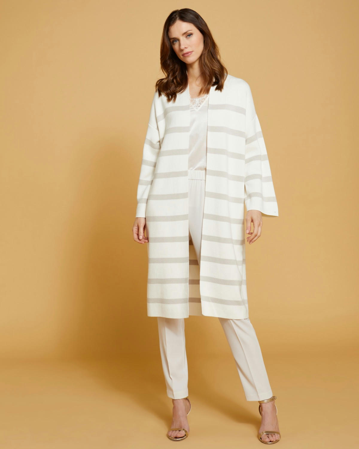 Paul Costelloe Living Studio Stripe Cotton and Merino Wool-Blend Cardigan