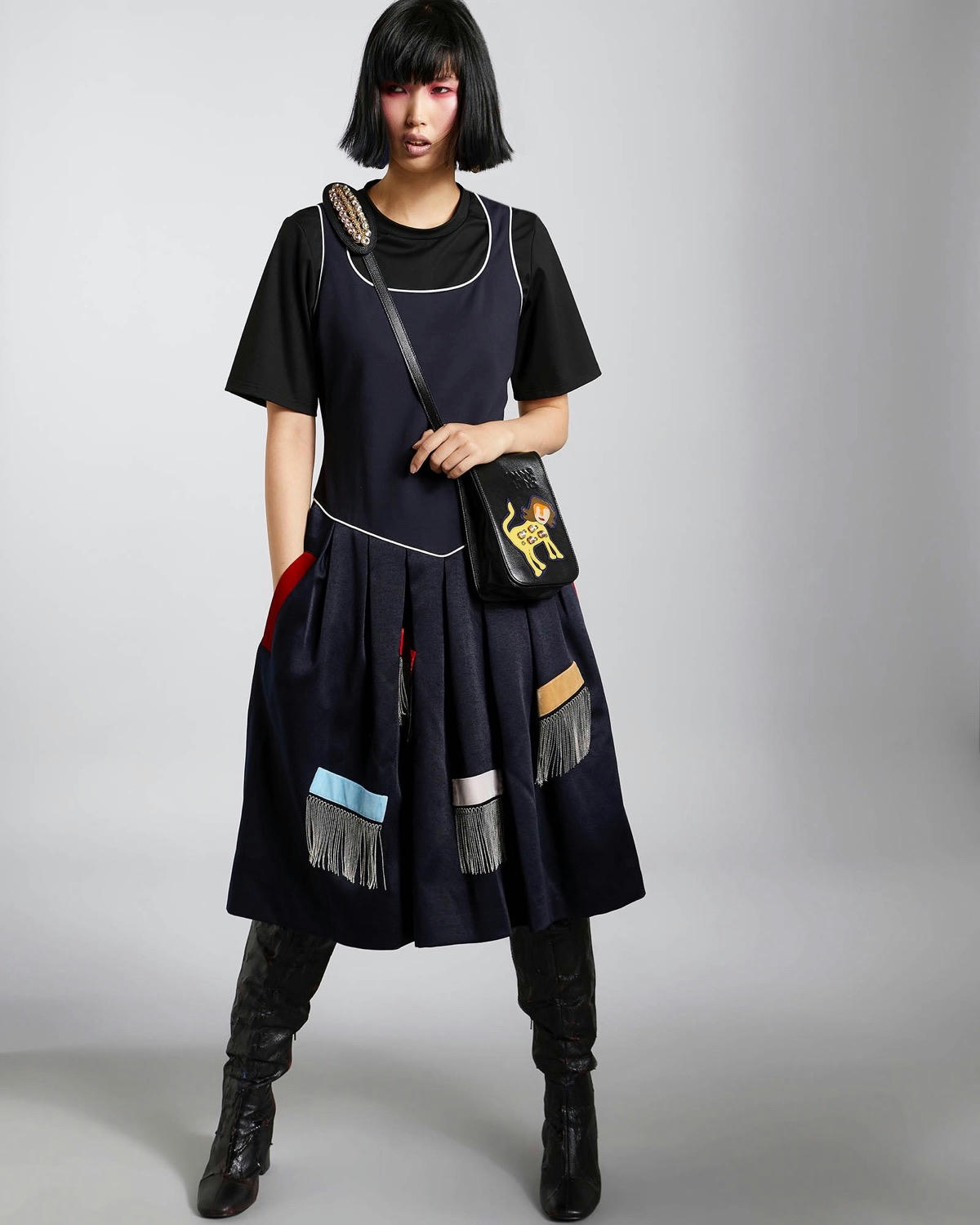 Joanne Hynes Two Piece Dress With Dropped Waist and Metal Fringing