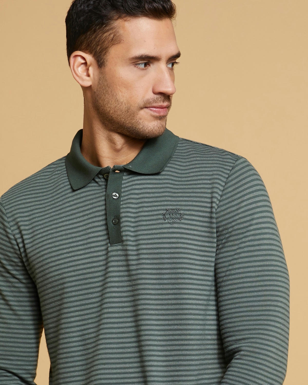 Paul Costelloe Living Long Sleeve Fine Stripe Polo Top