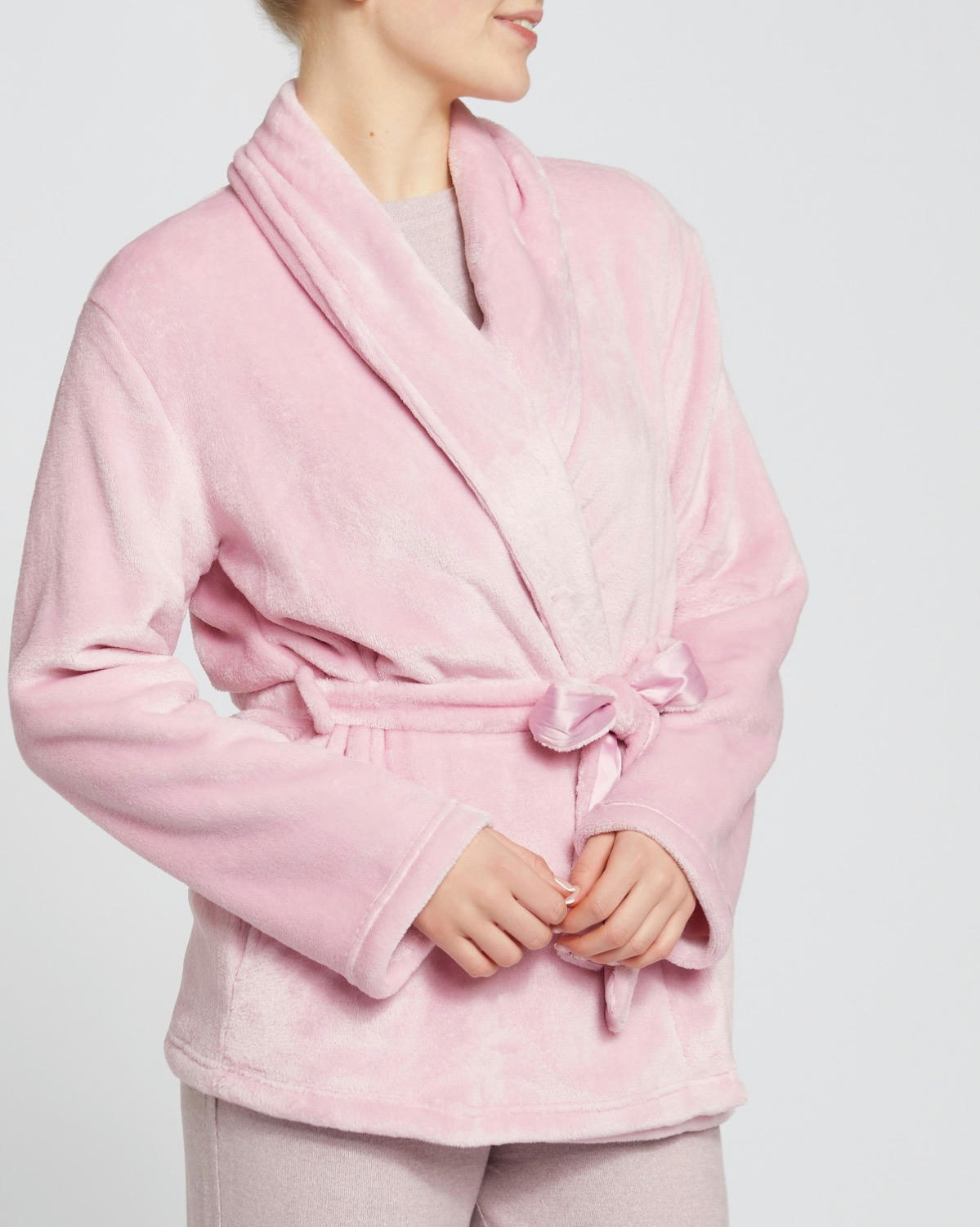 Satin Tie Fleece Bed Jacket