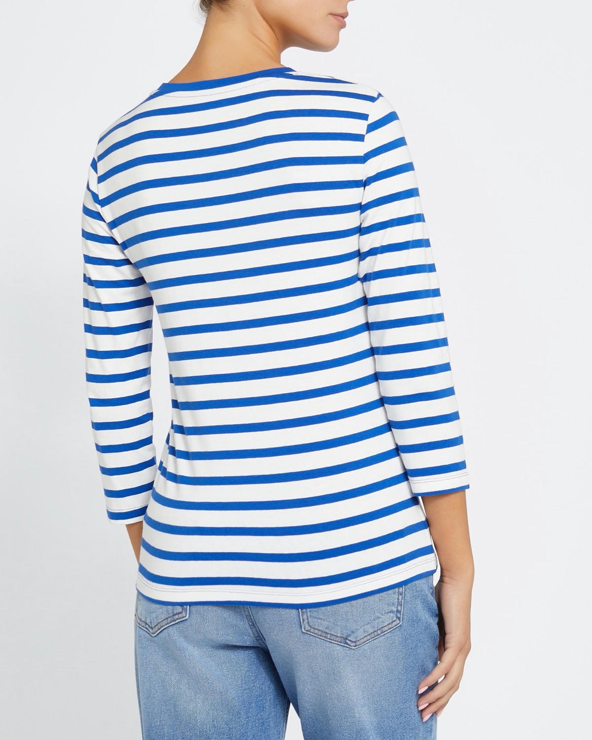 Three-Quarter Sleeve Stripe Stretch Top