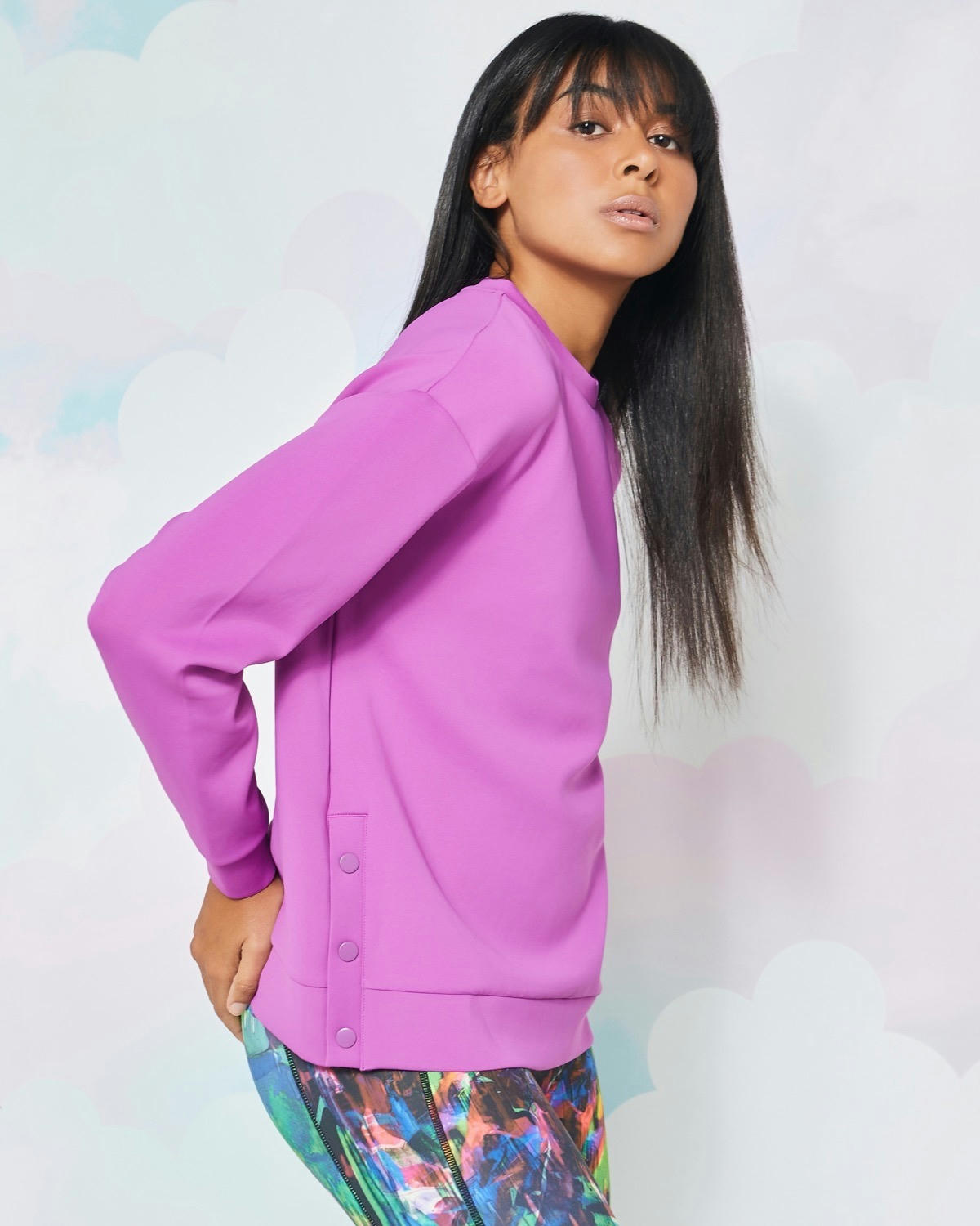 Helen Steele Purple Scuba Side Snap Sweater