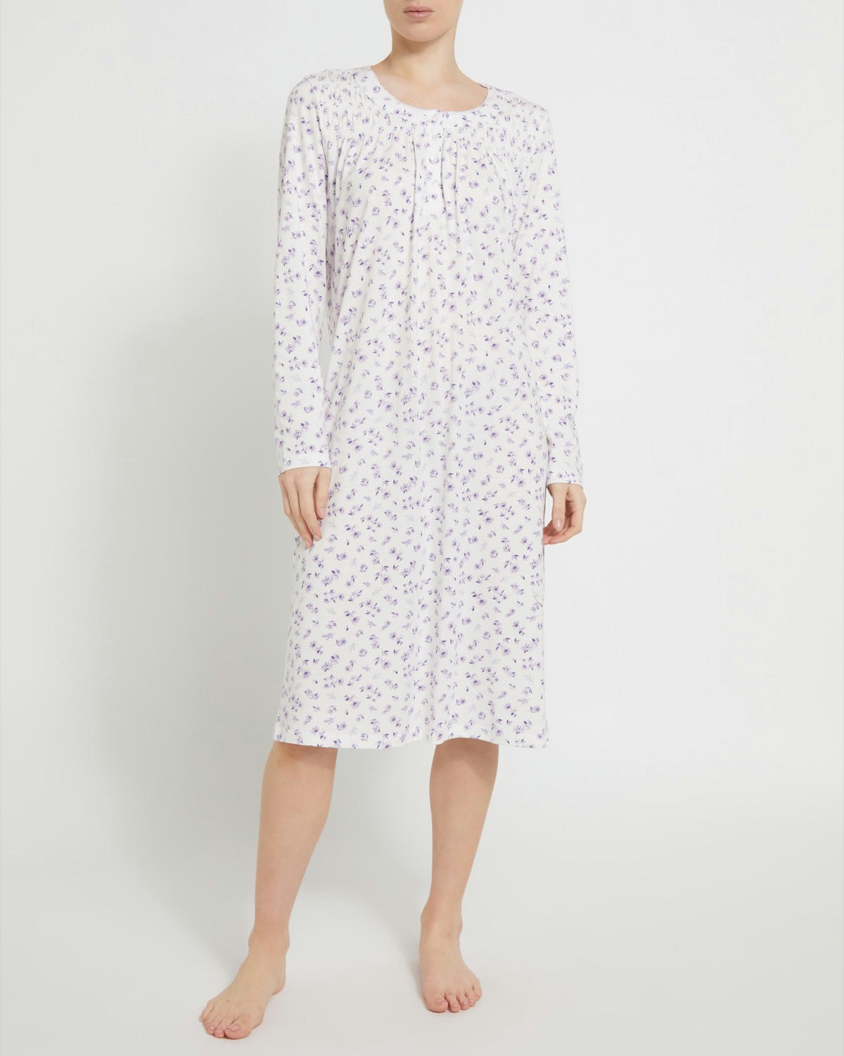 Long Sleeve Shirred Nightdress
