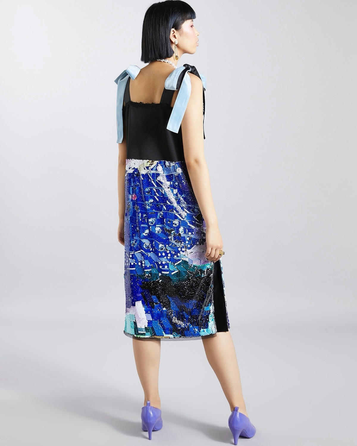 Joanne Hynes Midi Slip Dress With Sequin Skirt And Lace Details