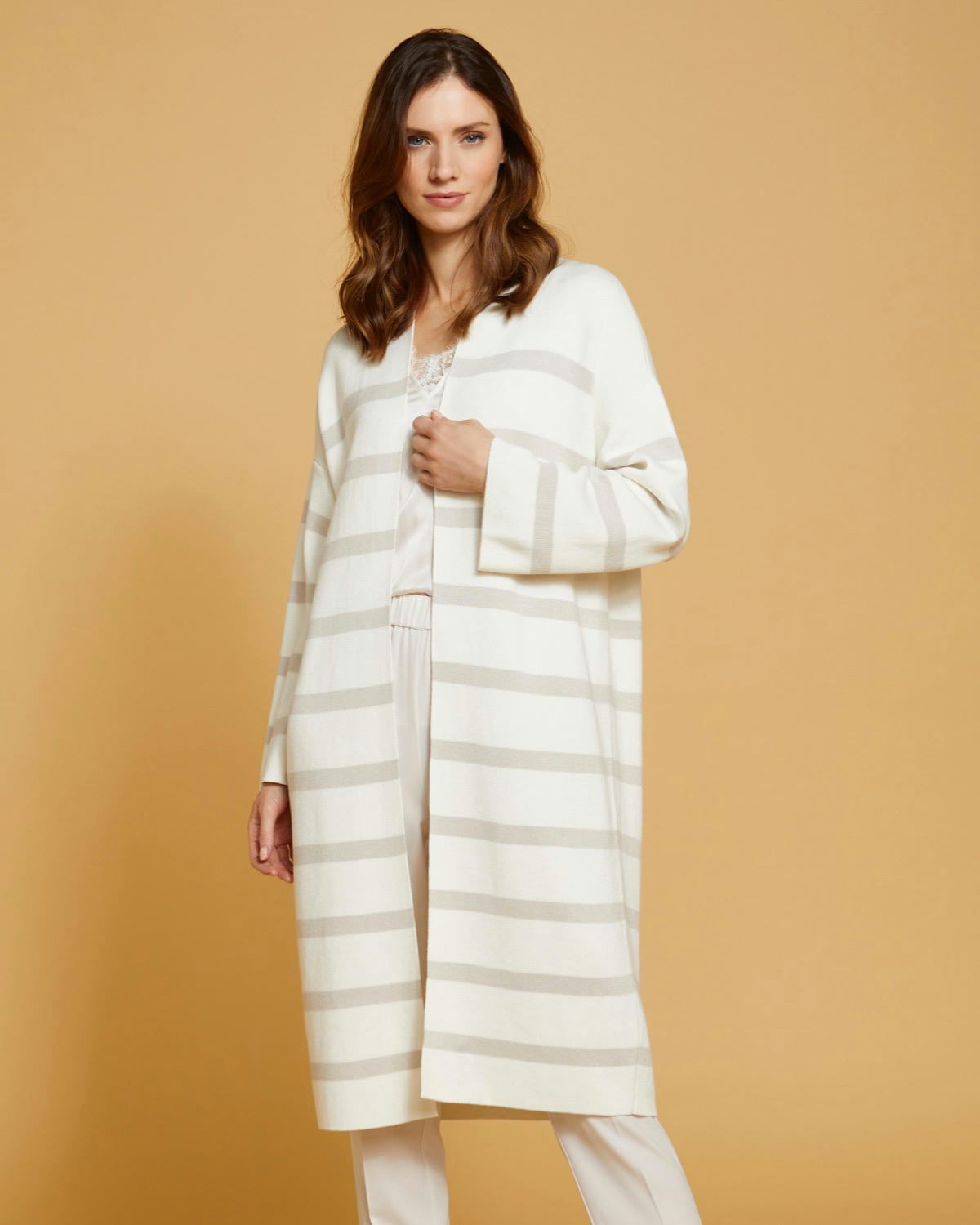 Paul Costelloe Living Studio Stripe Cotton and Merino Wool-Blend Cardigan