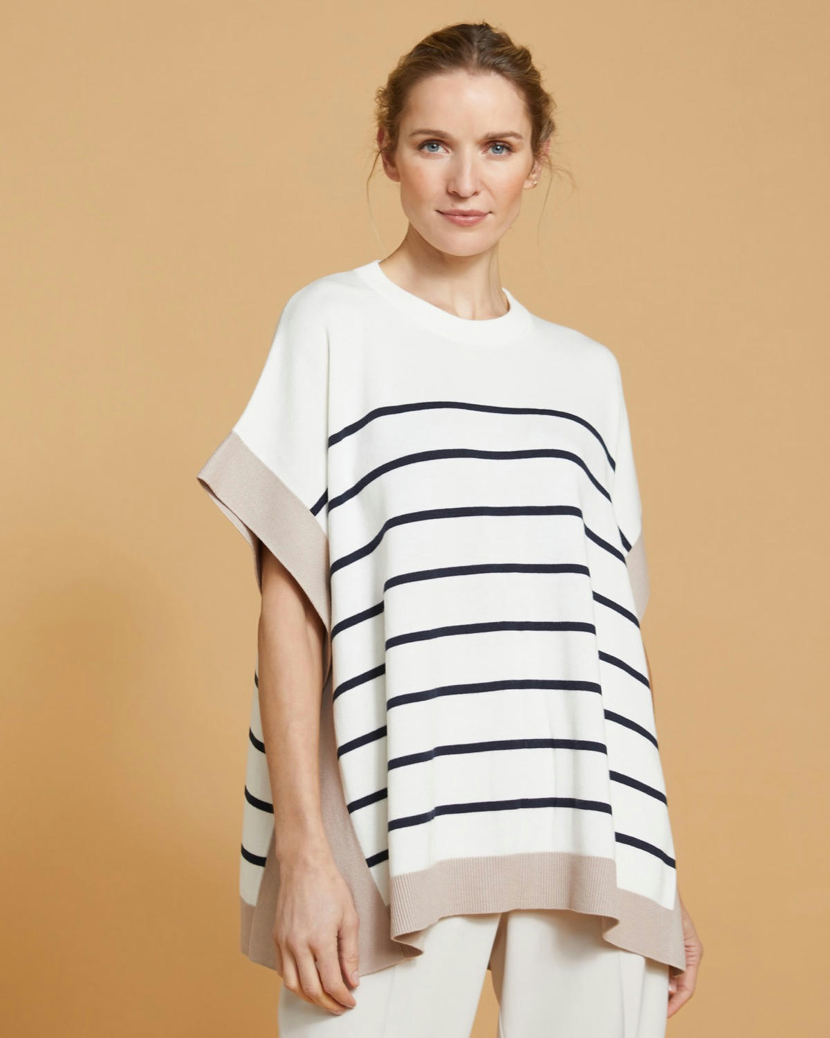 Paul Costelloe Living Studio Stripe Cotton and Merino Wool-Blend Top