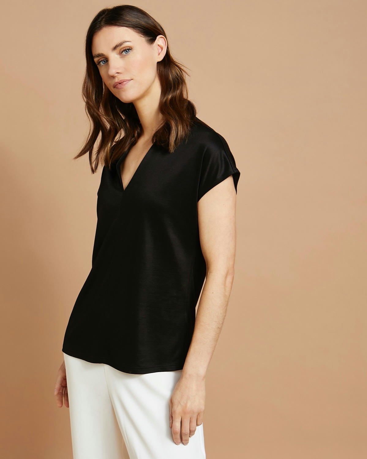 Paul Costelloe Living Studio Black Mercerised V-Neck Top
