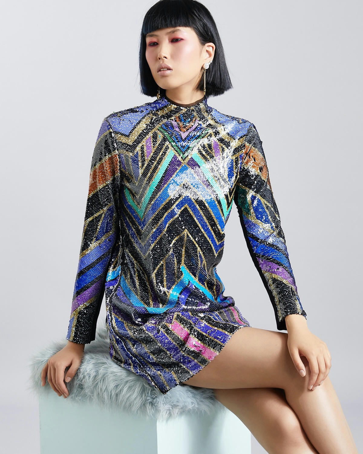 Joanne Hynes Mini Sequin Dress In Art Deco Print