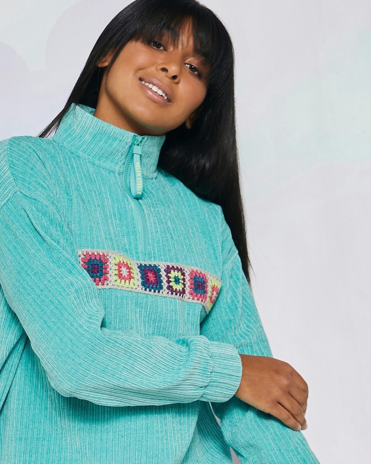 Helen Steele Crochet Trim Quarter Zip Top