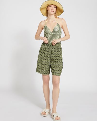 Carolyn Donnelly The Edit Khaki Elastic Waist Print Shorts