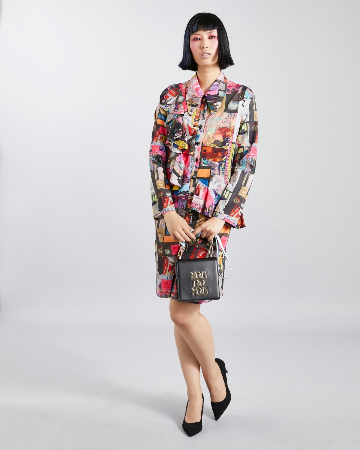Joanne Hynes Printed Shirt Dress With Stud And Ruffle Details
