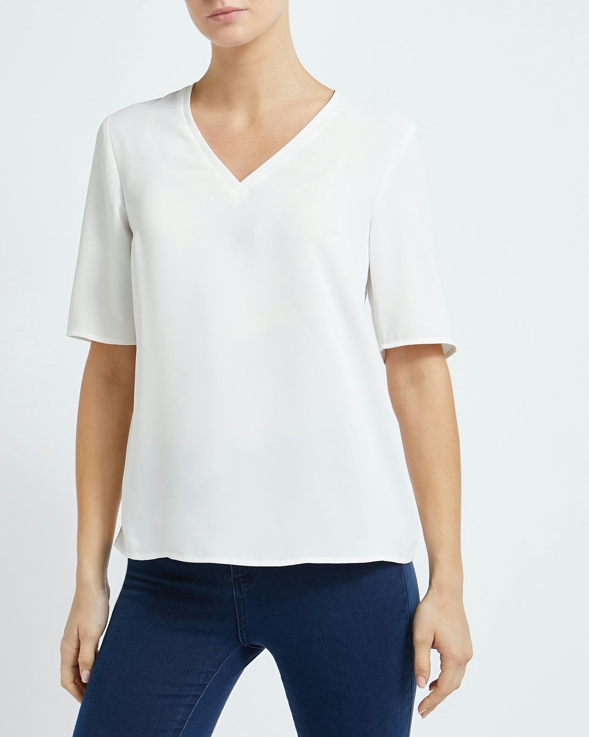 Short-Sleeved Woven Front Top