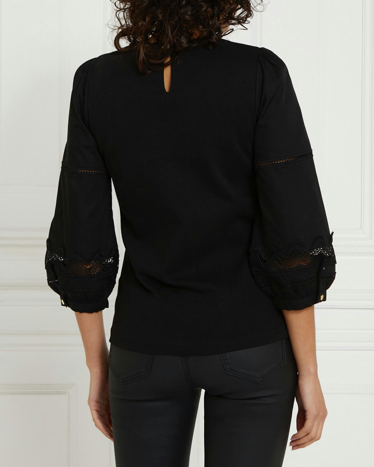 Gallery Lace Trim Poplin Sleeve Top