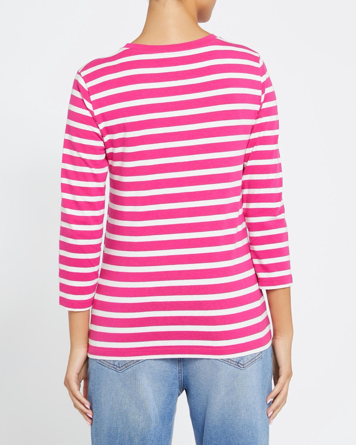 Three-Quarter Sleeve Stripe Stretch Top