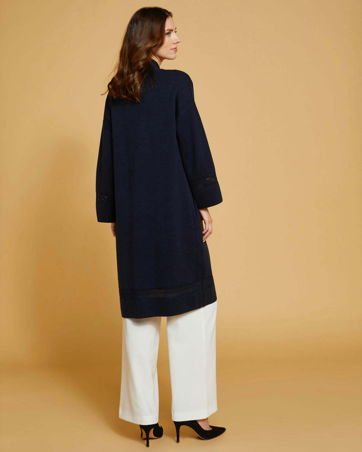 Paul Costelloe Living Studio Navy Cotton and Merino Wool-Blend Cardigan