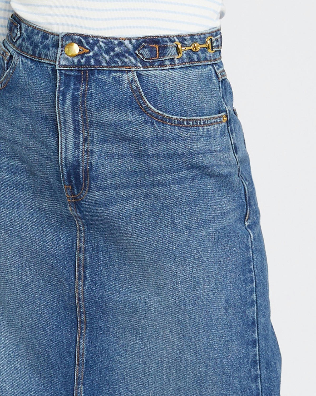 Savida Hazel Chain Denim Midi Skirt