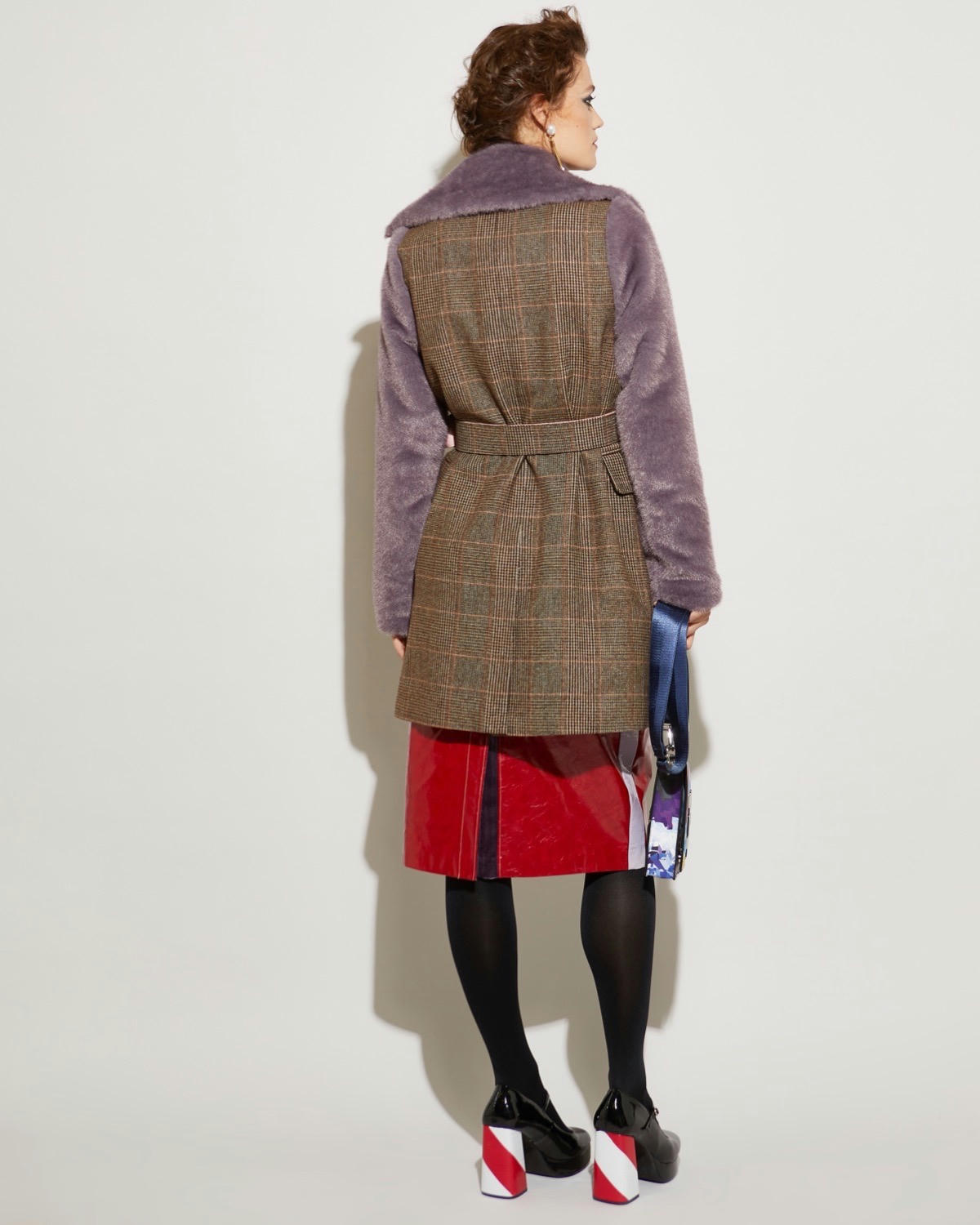 Joanne Hynes Faux Fur and Check Jacket With Removable Collar and Rhinestone Trim