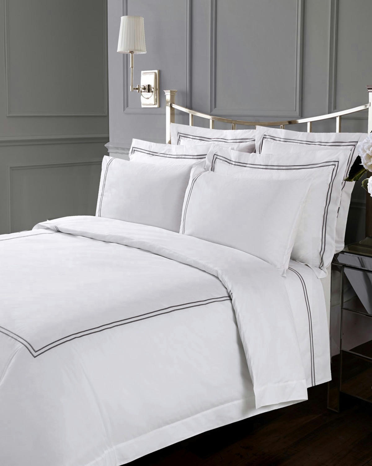 Francis Brennan the Collection Grey King Double Stripe Oxford Pillowcase