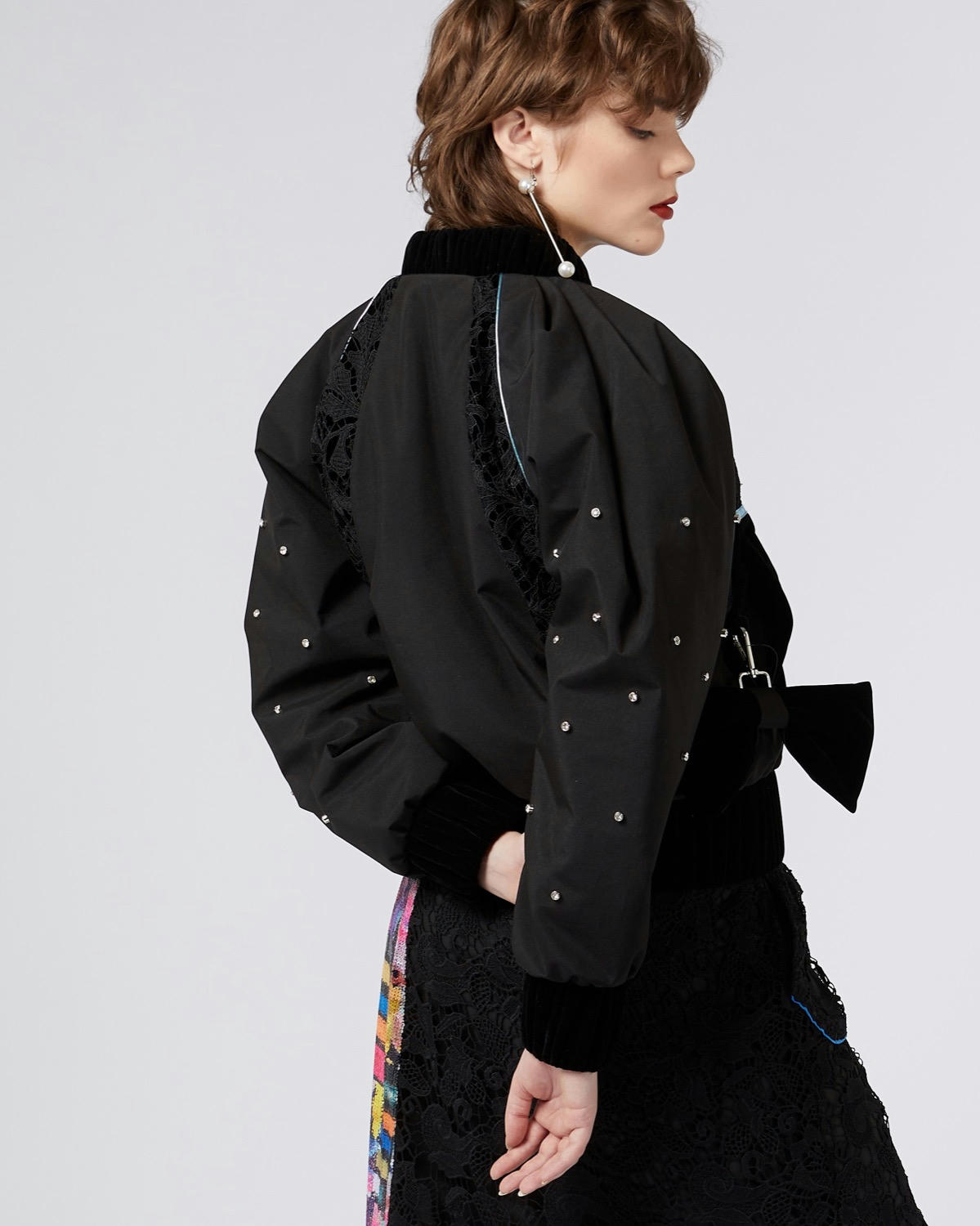 Joanne Hynes Nylon And Lace Bomber With Stud Embellishment