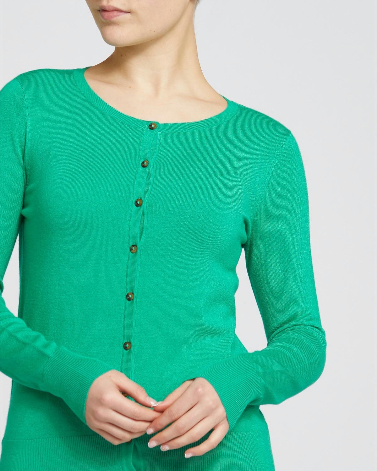 Crew Neck Button Front Cardigan