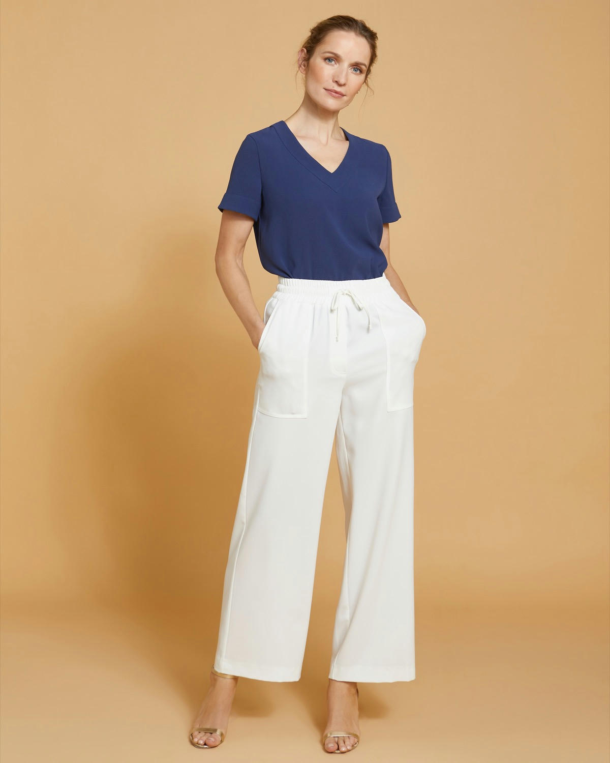 Paul Costelloe Living Studio Navy Shell V-Neck Top