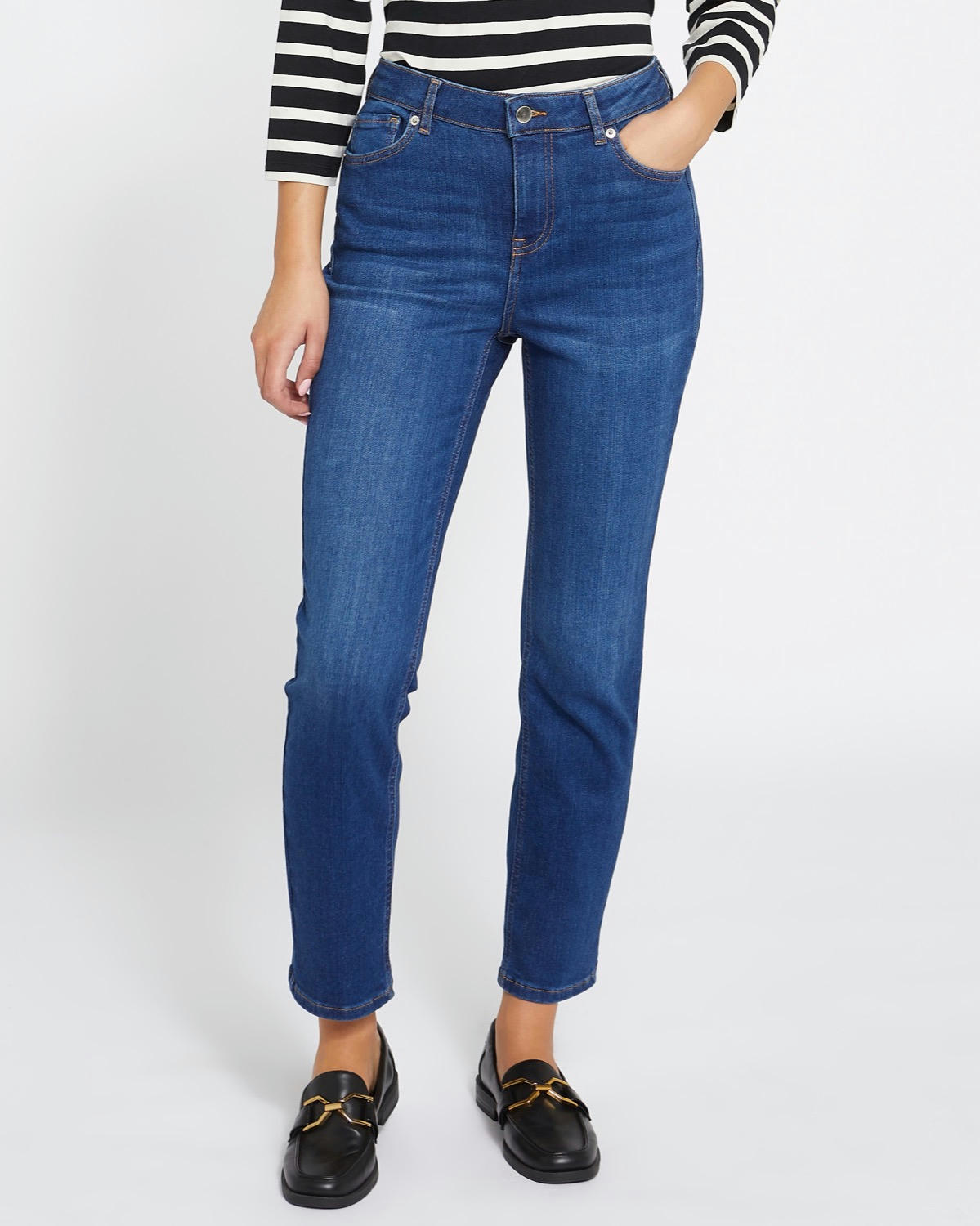 Mid Rise Slim Straight Jeans