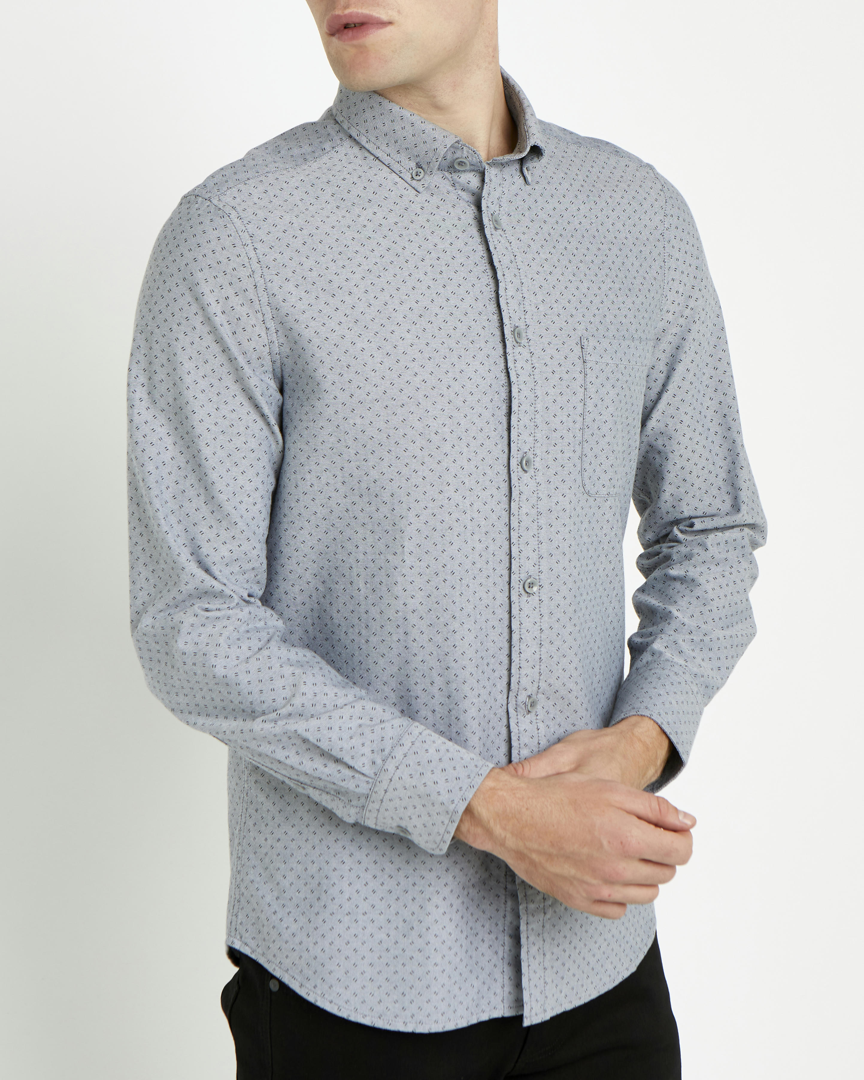 Slim Fit Long-Sleeved Oxford Print Shirt