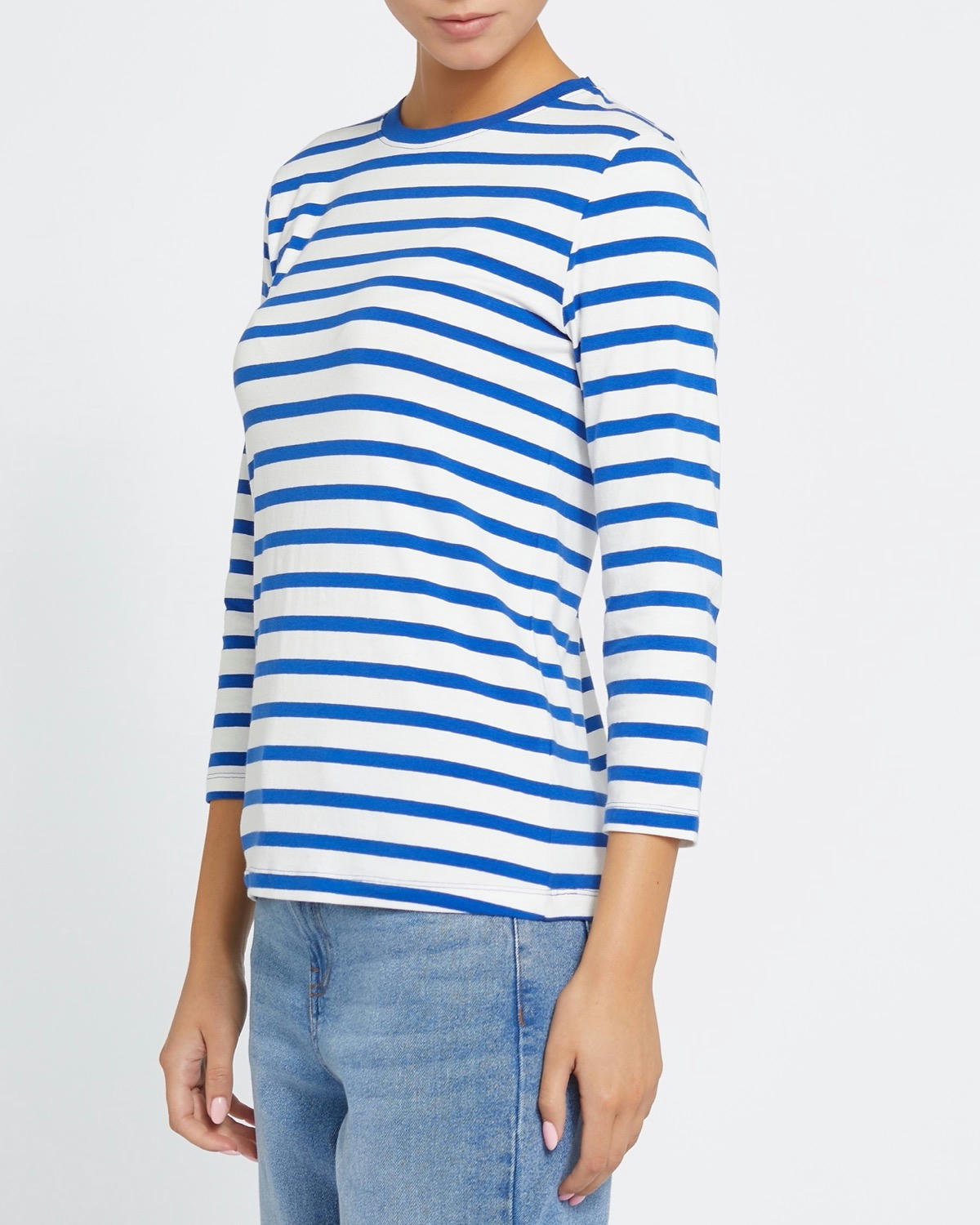 Three-Quarter Sleeve Stripe Stretch Top