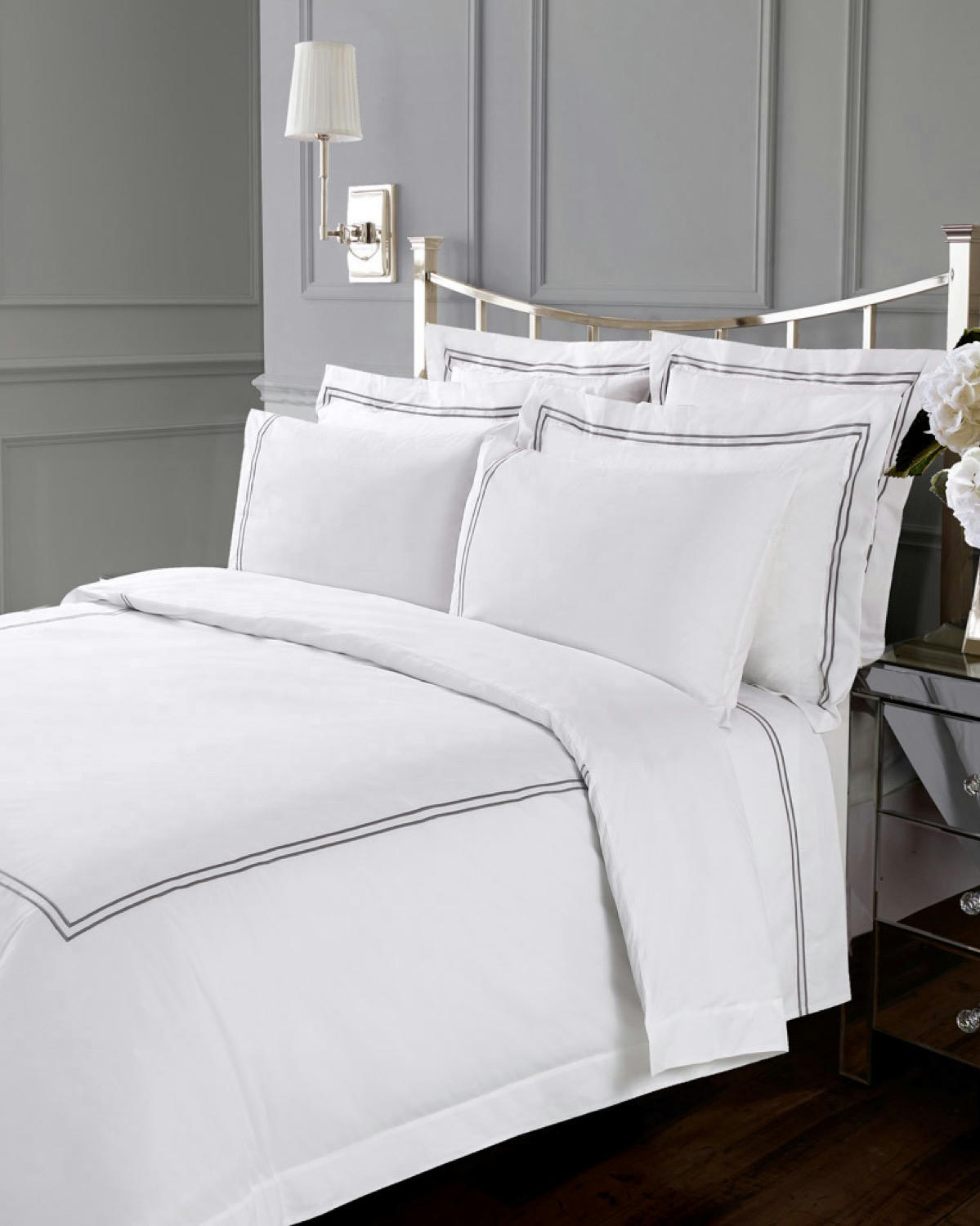 Francis Brennan the Collection Grey Euro Double Stripe Pillowcase