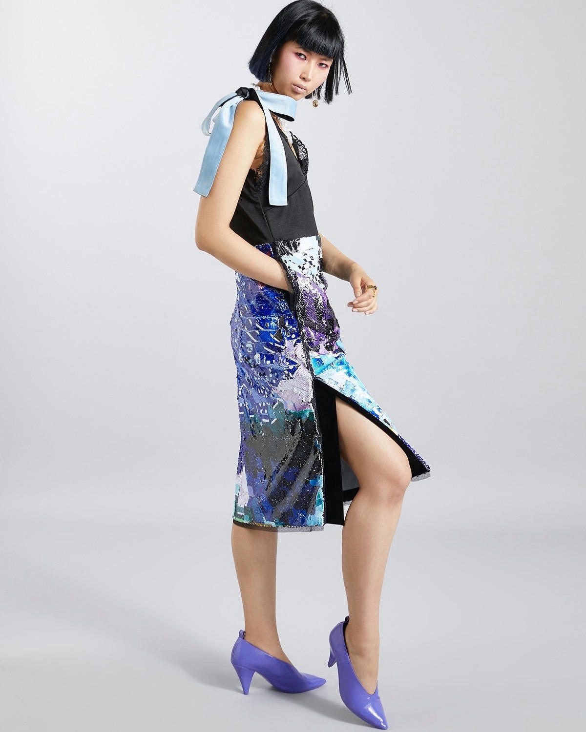 Joanne Hynes Midi Slip Dress With Sequin Skirt And Lace Details