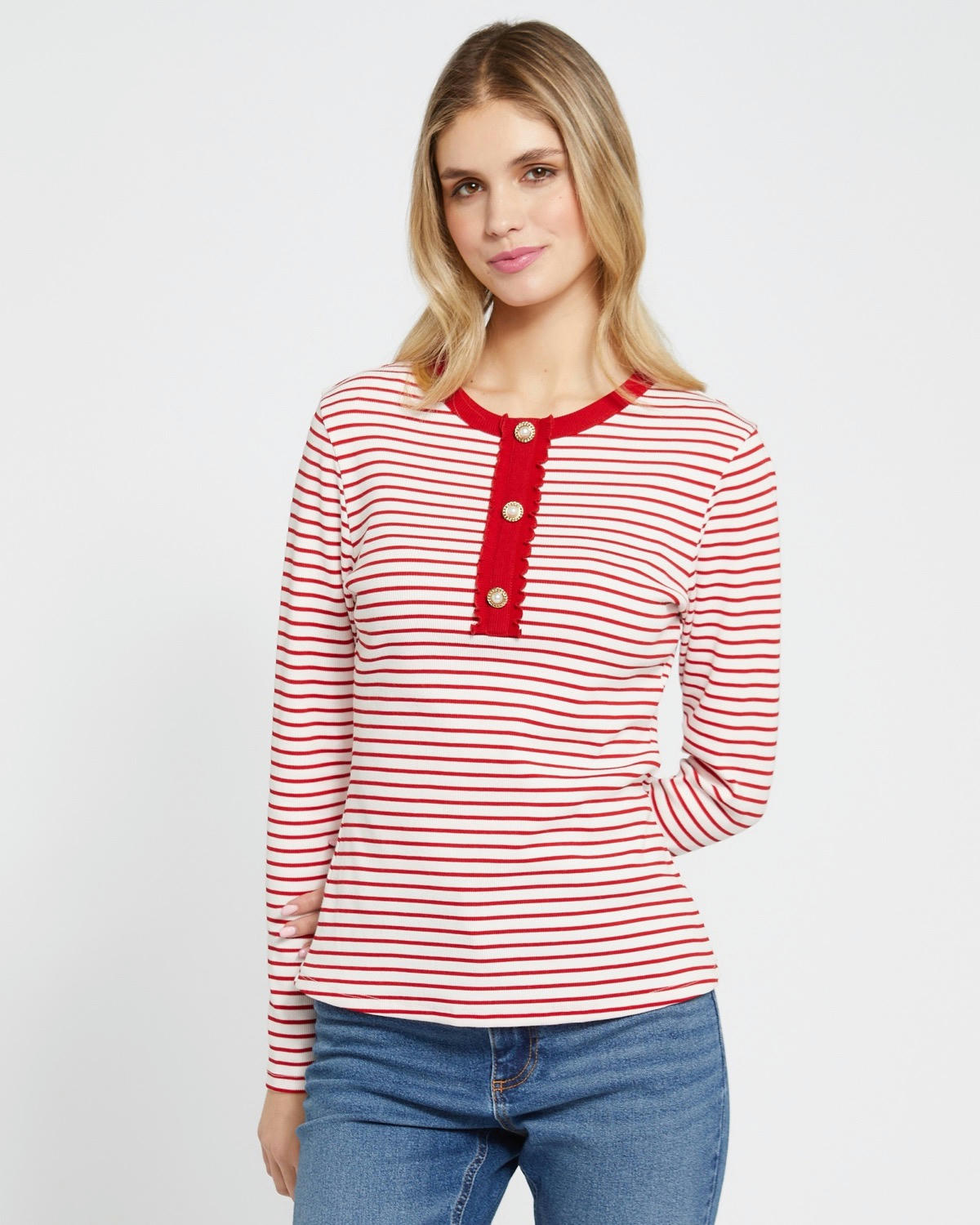 Savida Hazel Ribbed Button Top