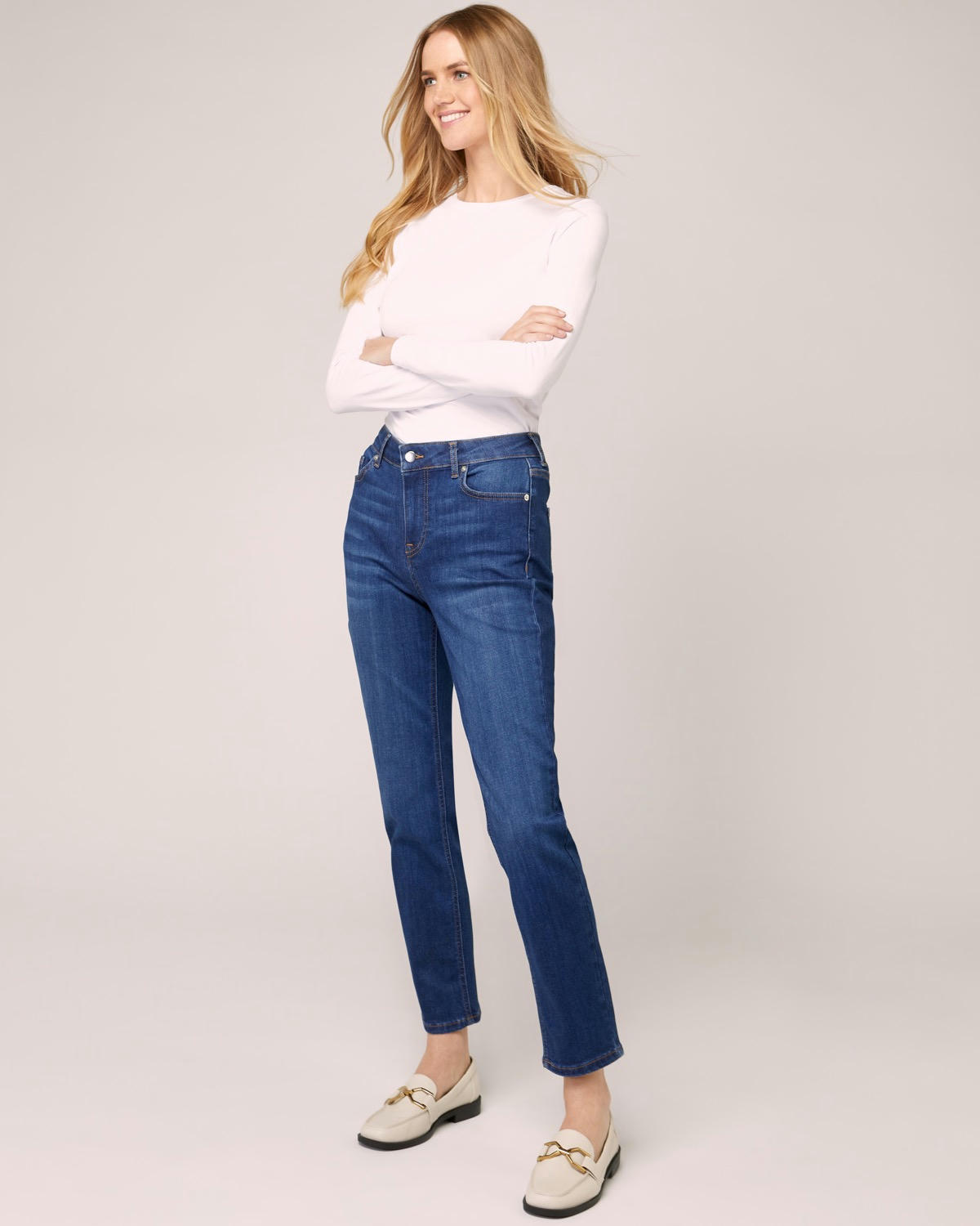 Mid Rise Slim Straight Jeans