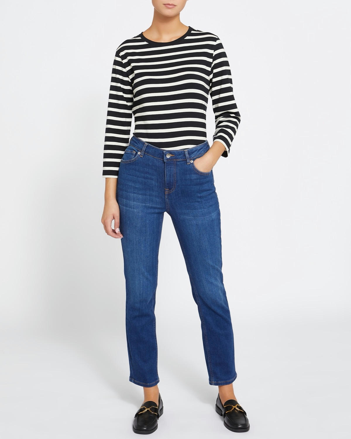 Mid Rise Slim Straight Jeans