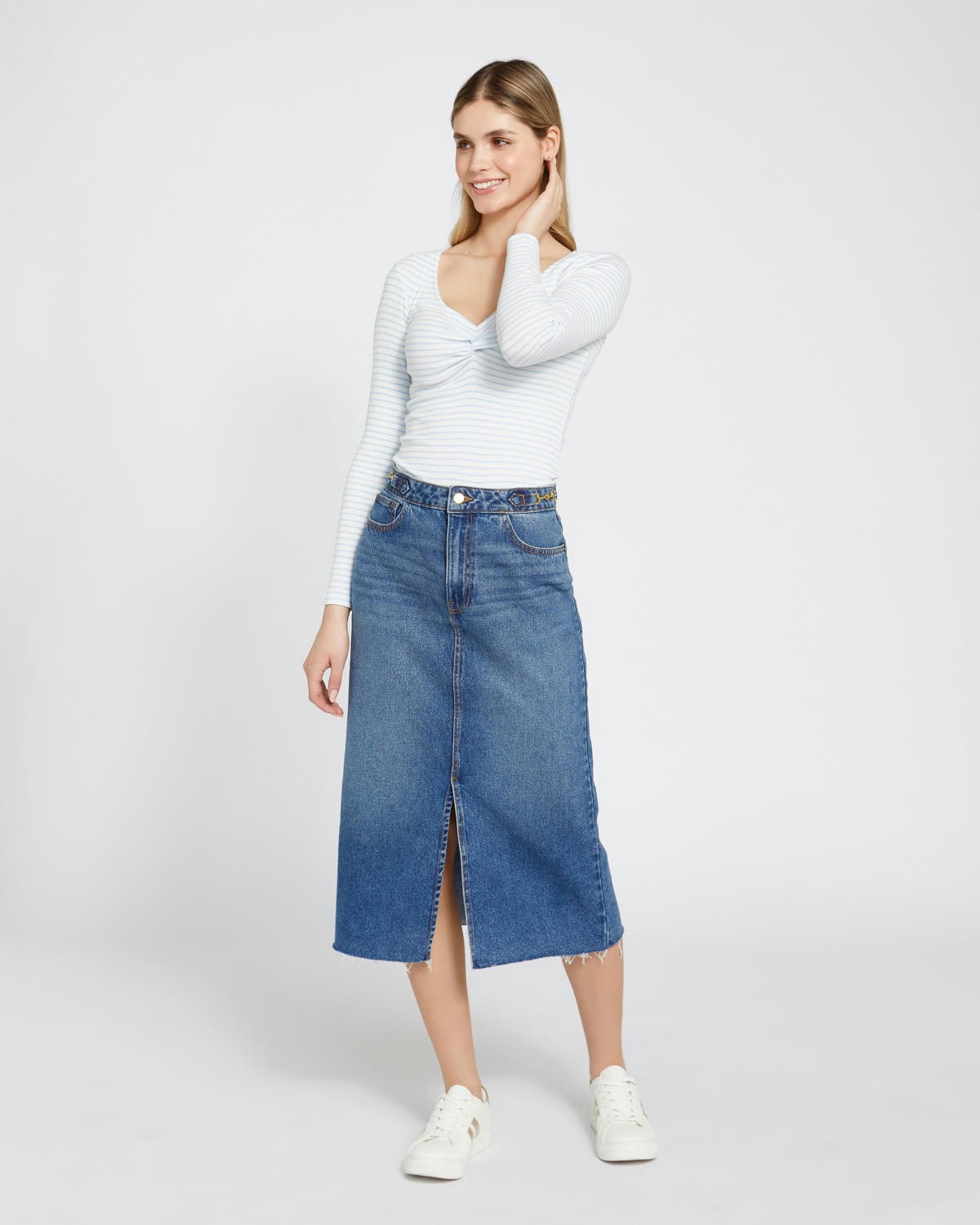 Savida Hazel Chain Denim Midi Skirt