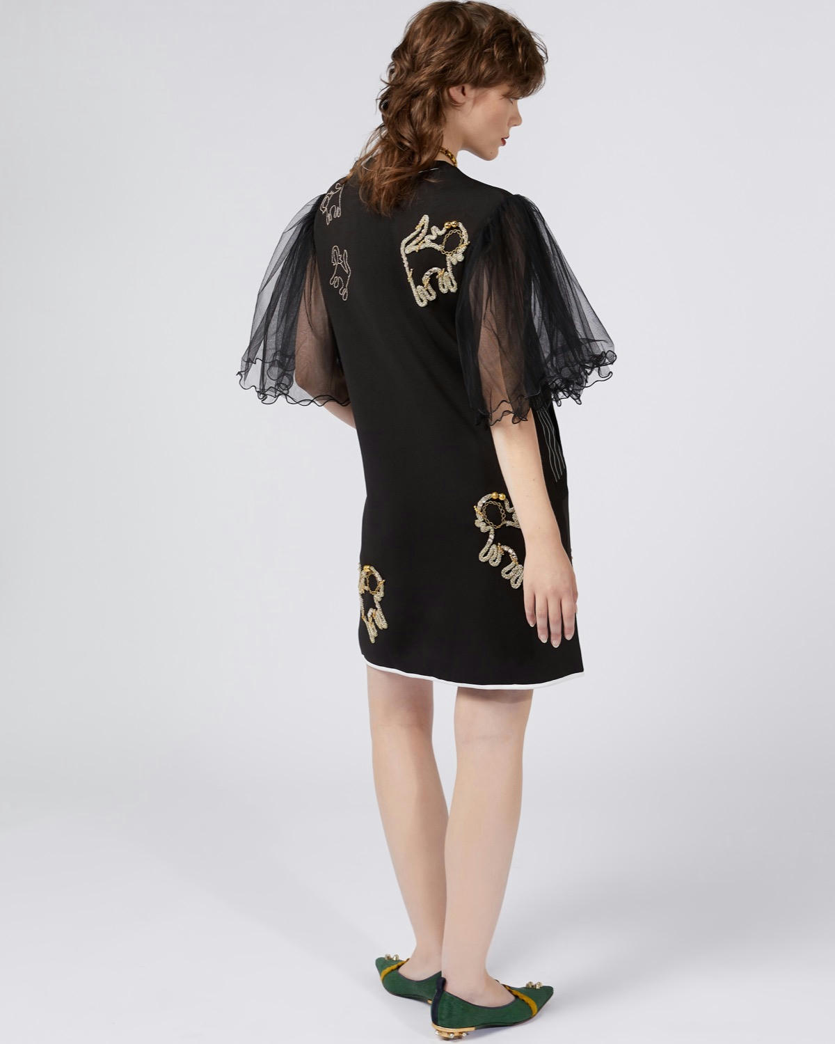 Joanne Hynes Embellished Neoprene Dress With Tulle Sleeves